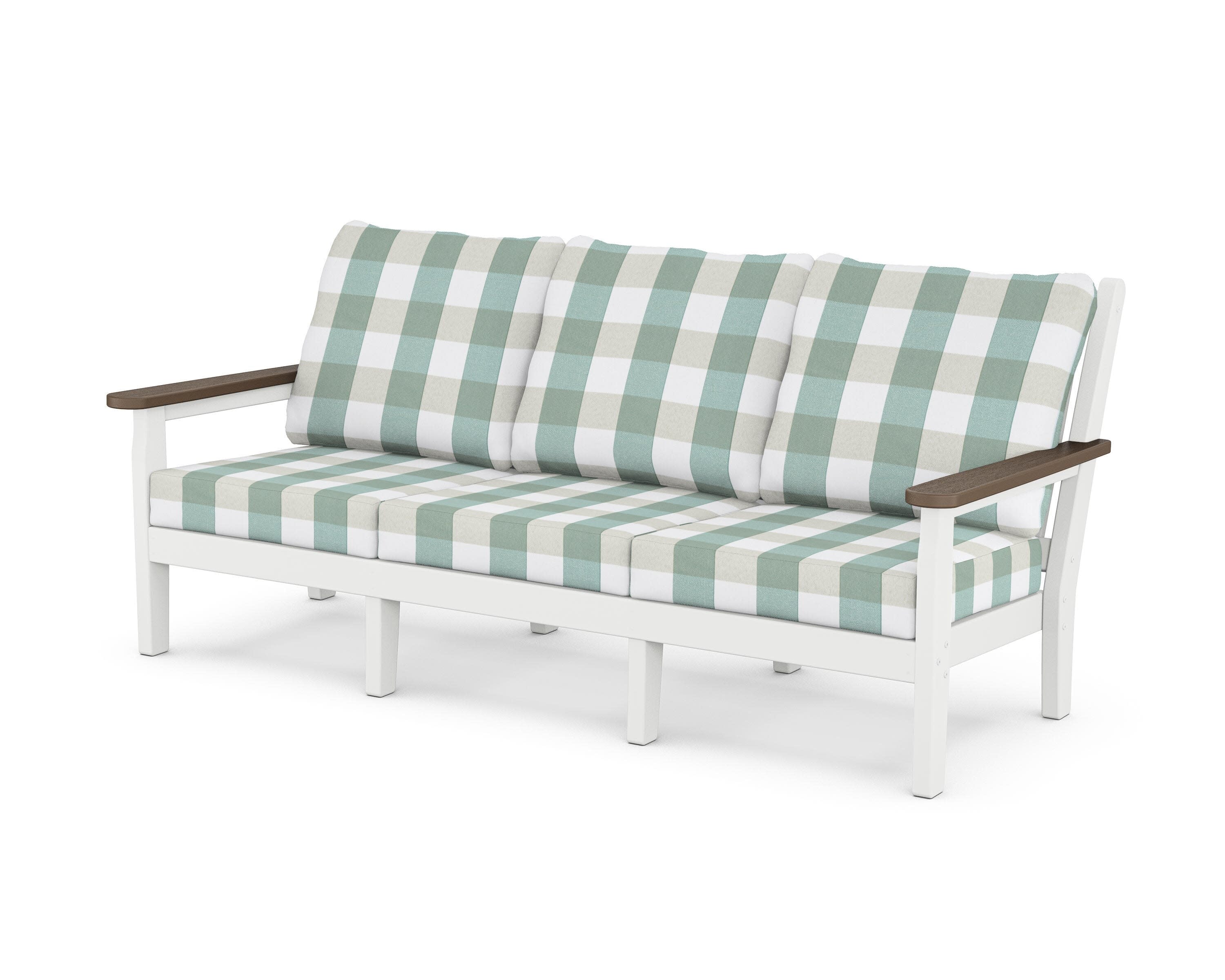 Chippendale Deep Seating Sofa in White / Kona / Buffalo Plaid Glacier Spa