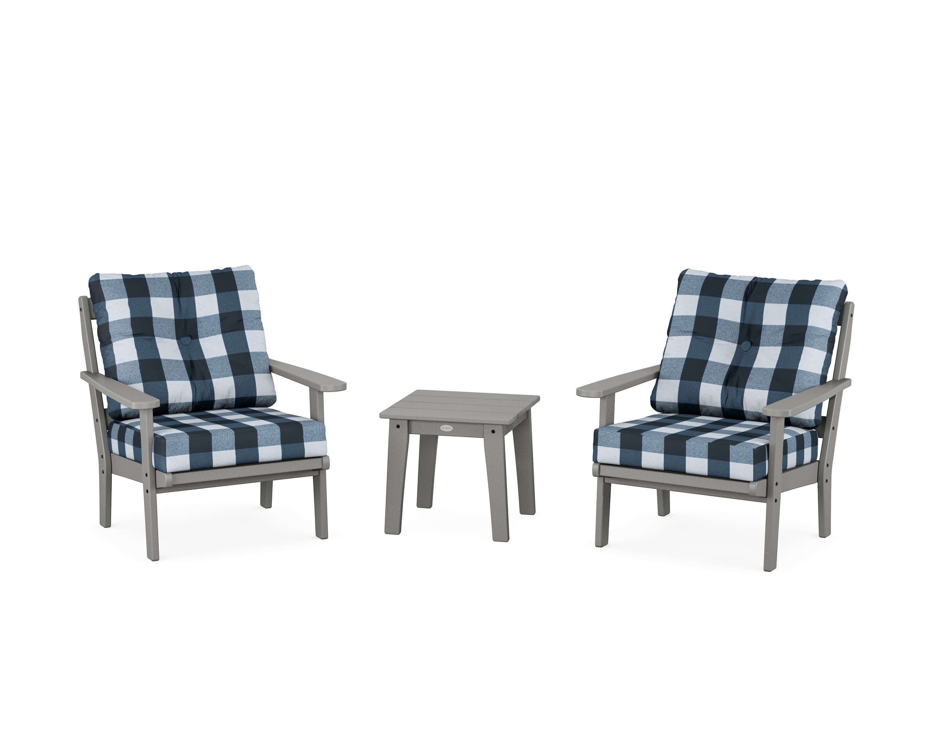 Mission 3-Piece Deep Seating Set in Slate Grey / Buffalo Plaid Marine Indigo