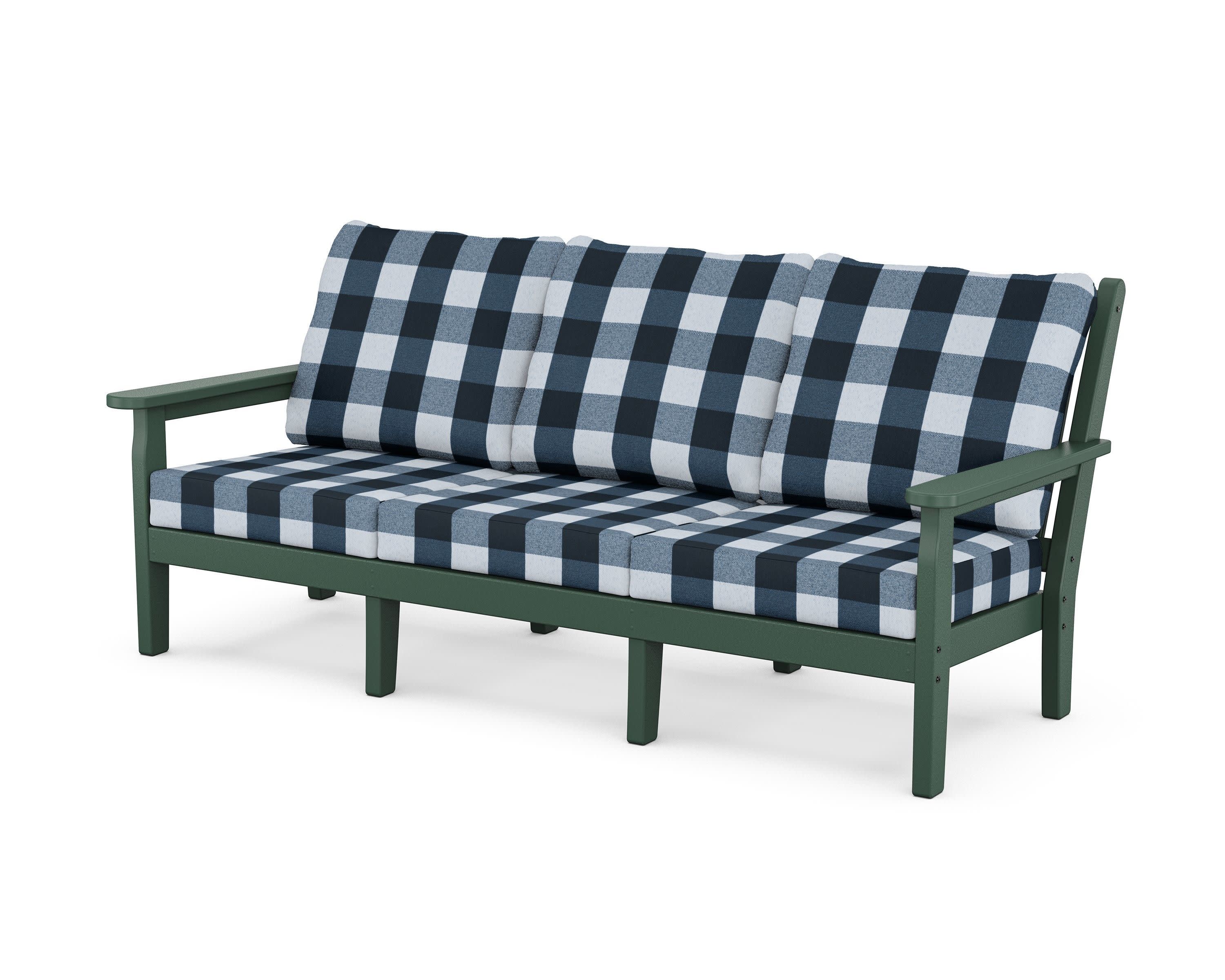Chippendale Deep Seating Sofa in Green / Buffalo Plaid Marine Indigo