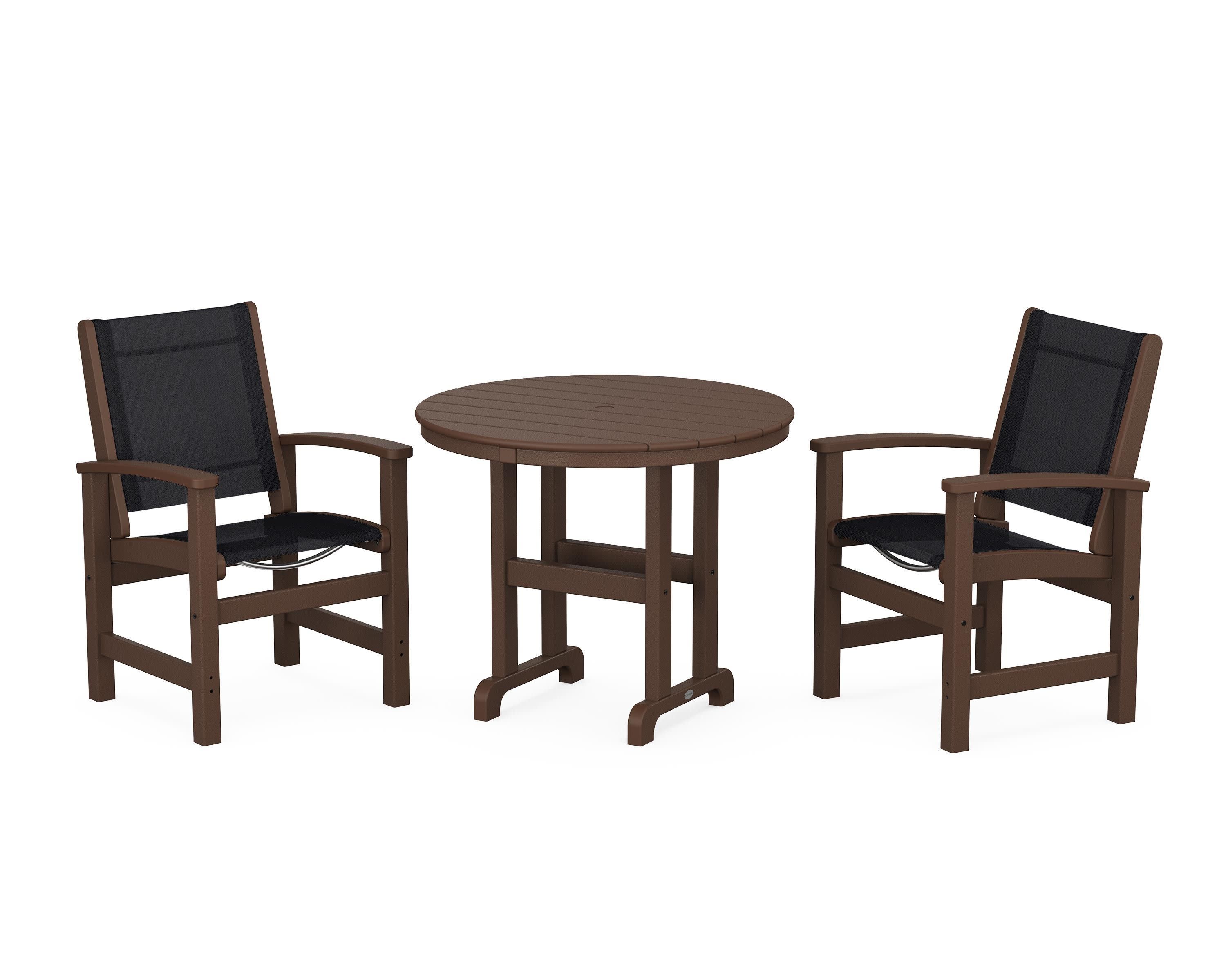 Coastal 3-Piece Round Dining Set in Mahogany / Black Sling