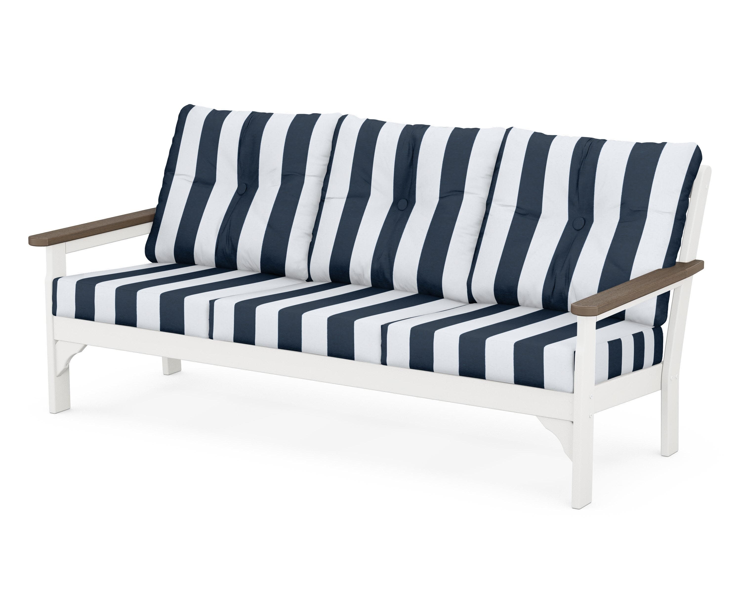 Vineyard Deep Seating Sofa in White / Kona / Cabana Stripe Marine Indigo