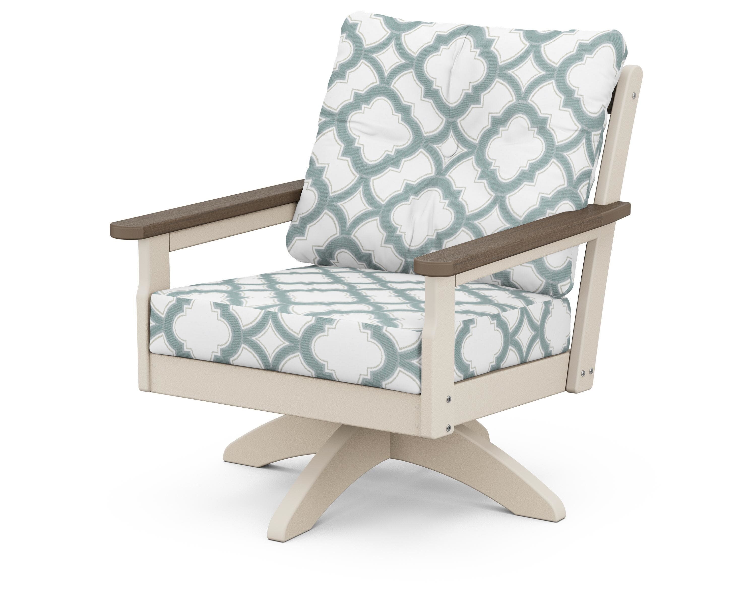 Vineyard Deep Seating Swivel Chair in Sand / Kona / Trellis Glacier Spa