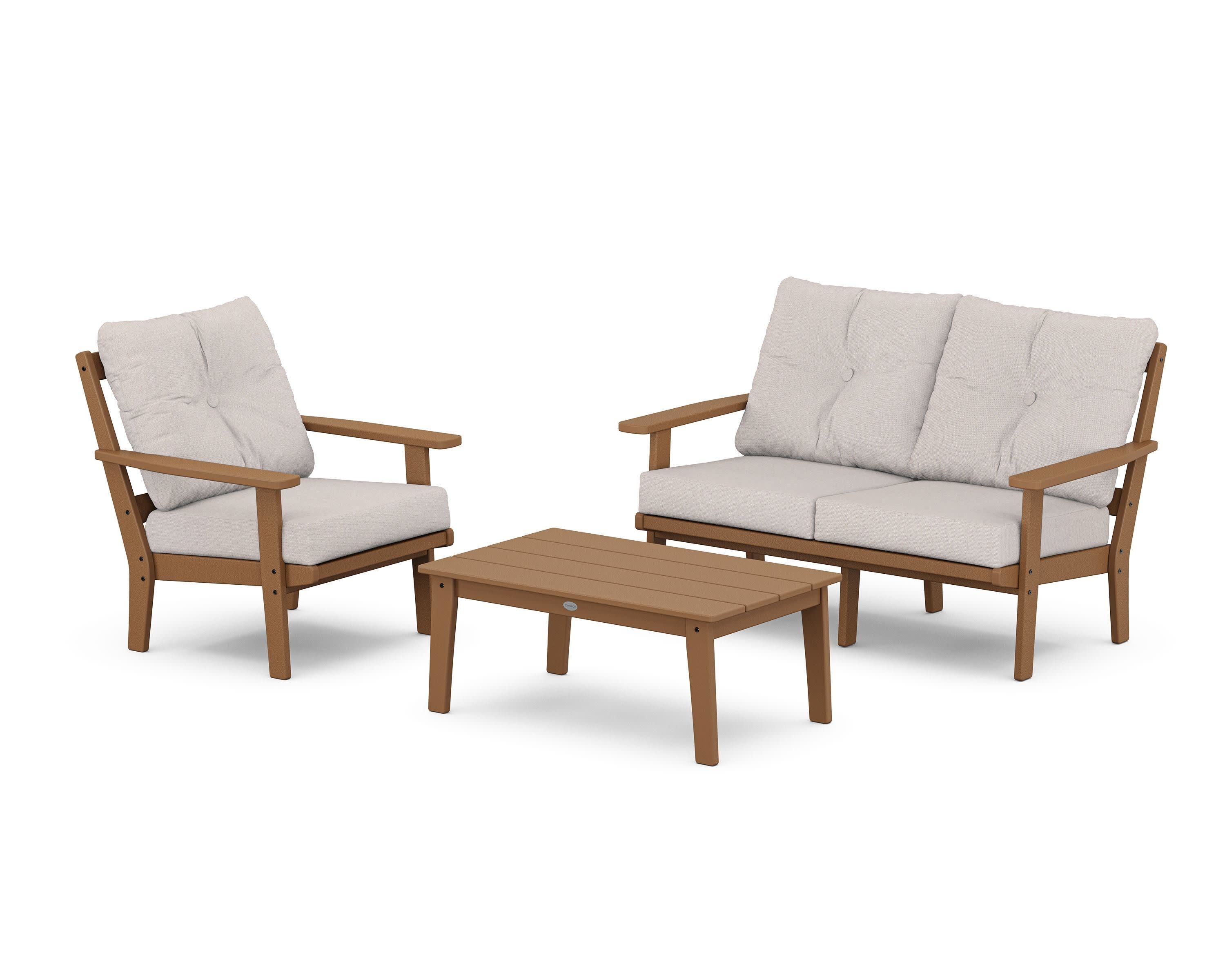 Oxford 3-Piece Deep Seating Set with Loveseat in Teak / Dune Burlap