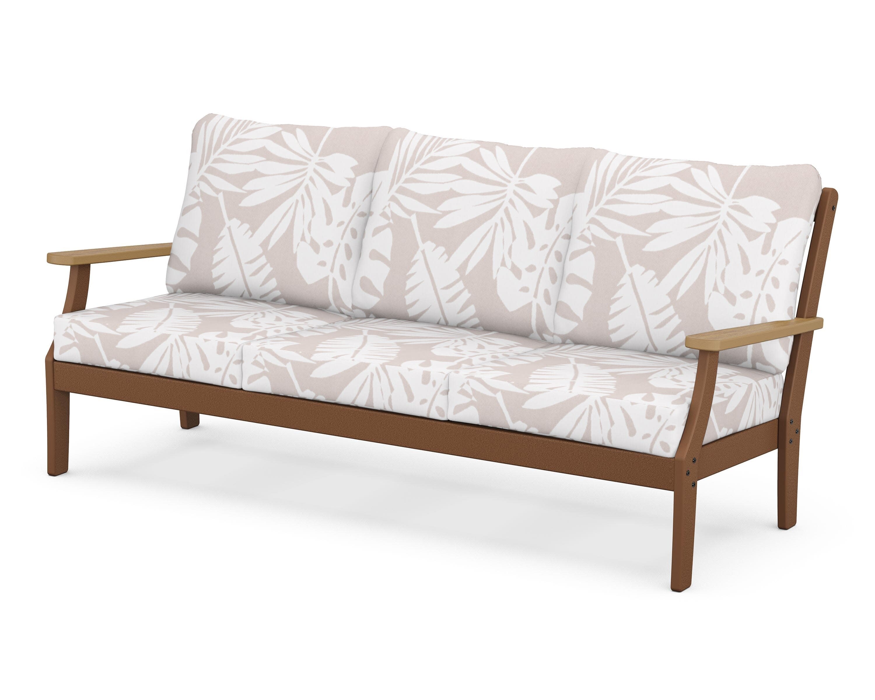 Braxton Deep Seating Sofa in Teak / Natural / Leaf Dune Burlap