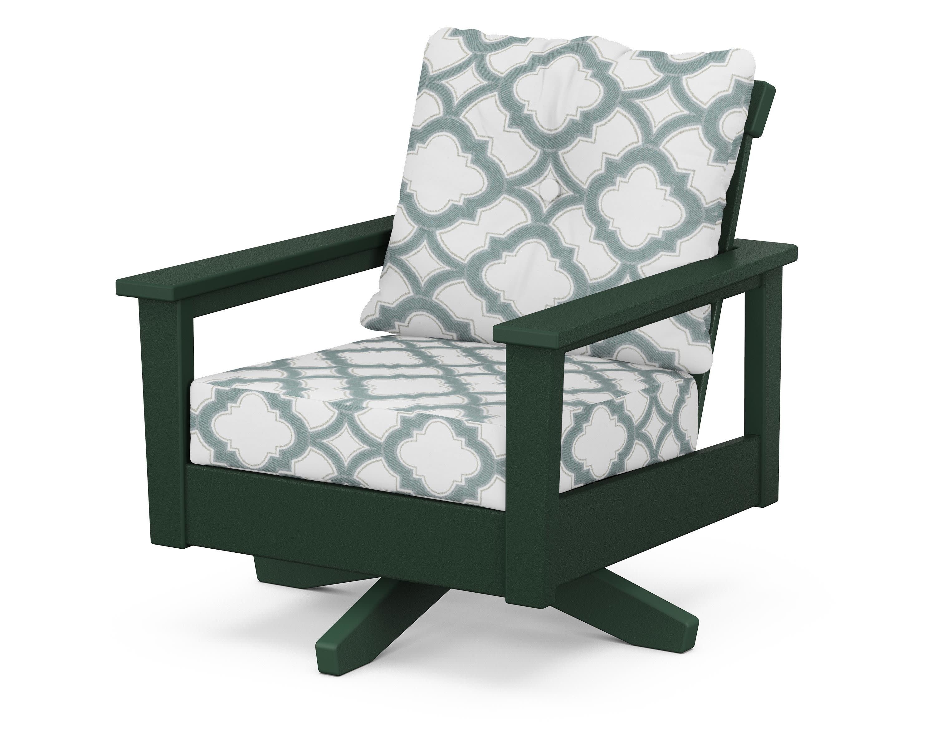 Prescott Deep Seating Swivel Chair in Green / Trellis Glacier Spa