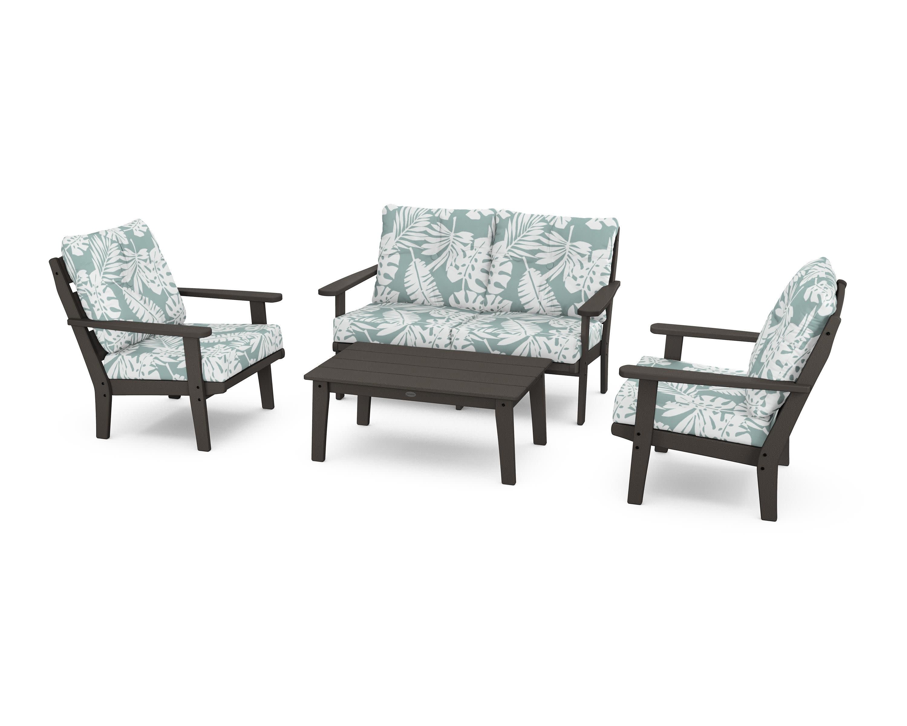 Lakeside 4-Piece Deep Seating Set in Vintage Coffee / Leaf Glacier Spa