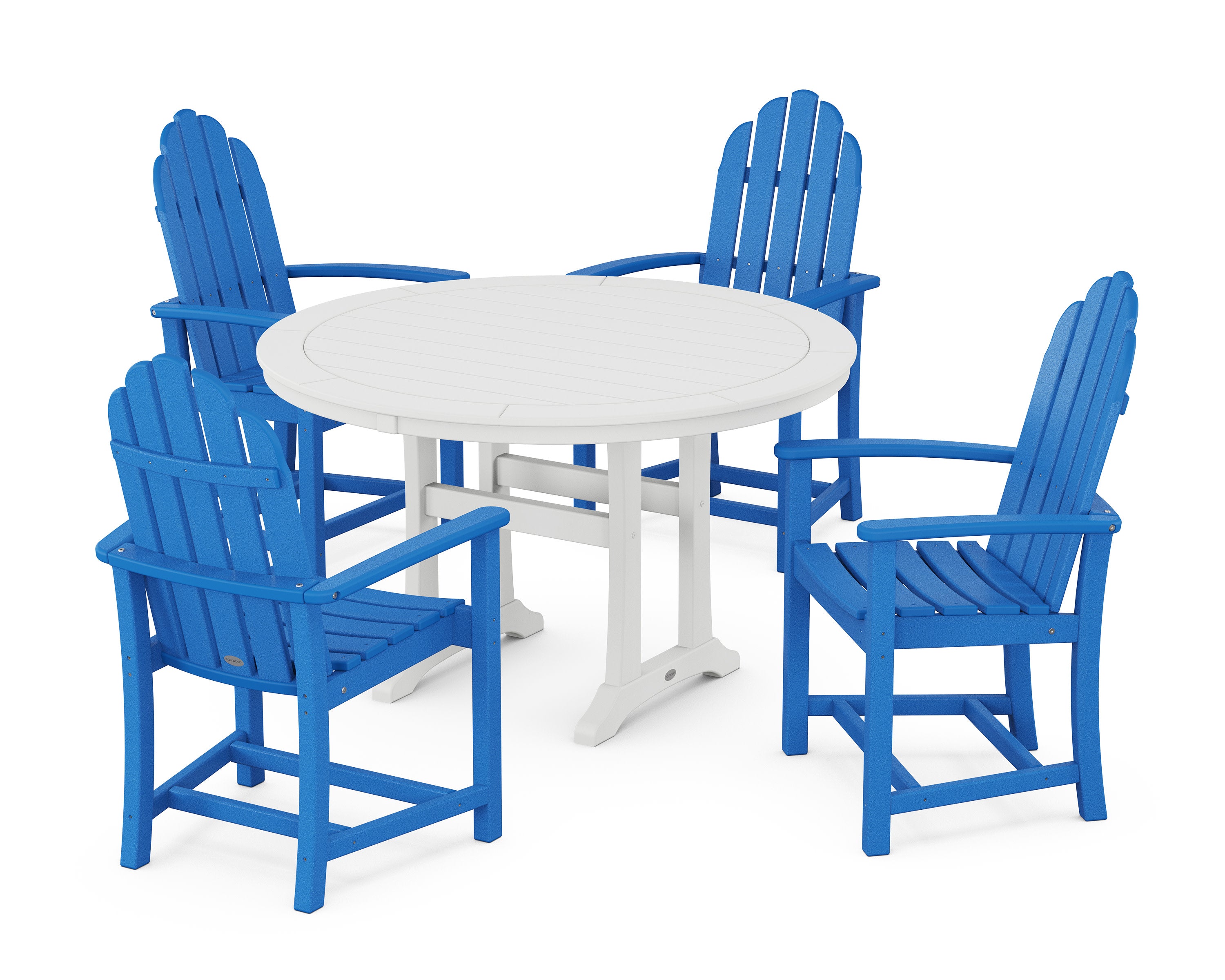 Classic Adirondack 5-Piece Round Dining Set with Trestle Legs in Pacific Blue / White
