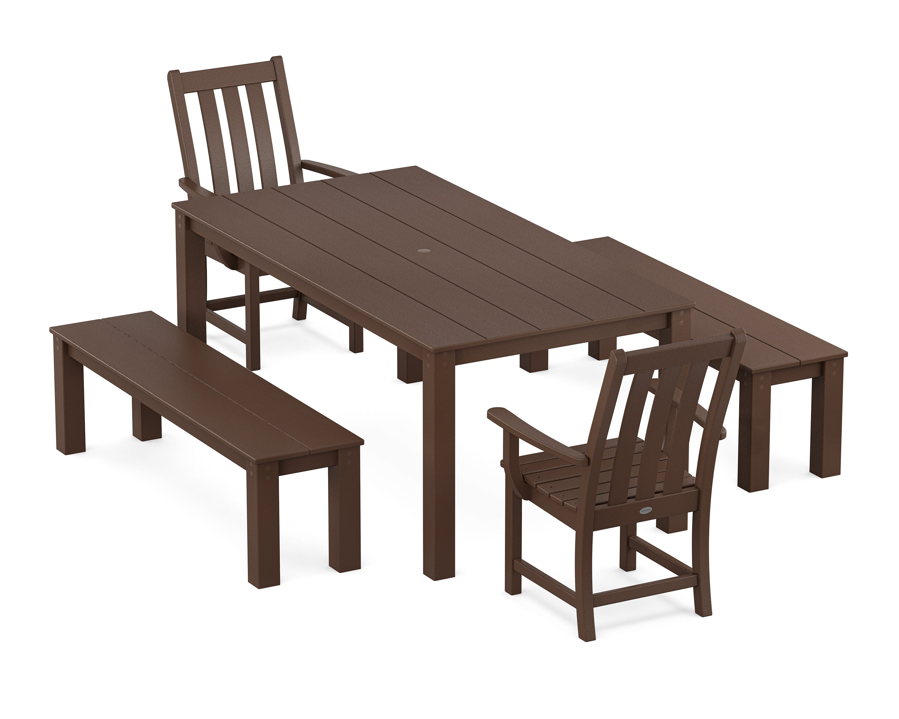 Vineyard 5-Piece Parsons Dining Set with Benches in Mahogany