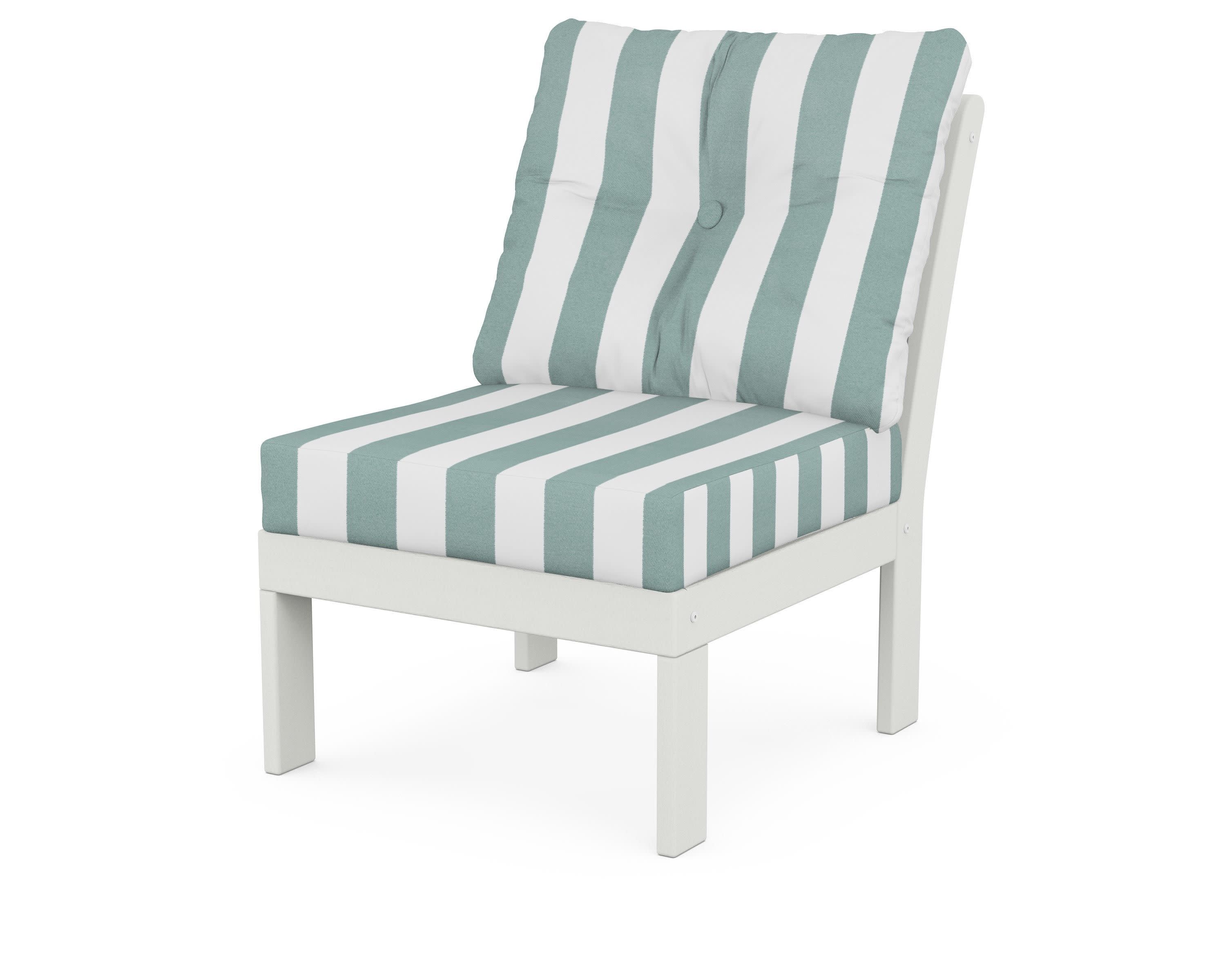 Vineyard Modular Armless Chair in Vintage White / Cabana Stripe Glacier Spa