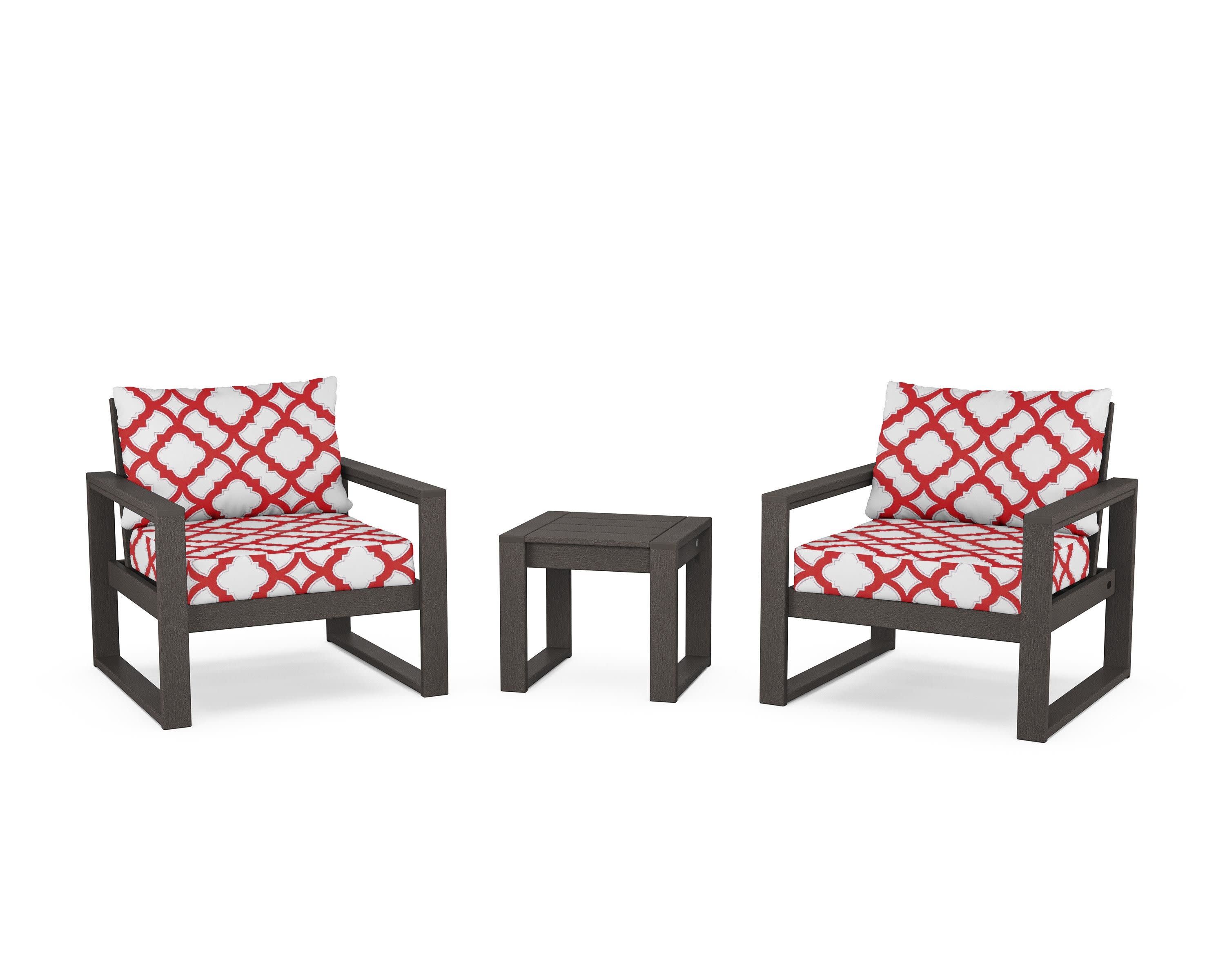 EDGE Sectional 3-Piece Deep Seating Set in Vintage Coffee / Trellis Crimson
