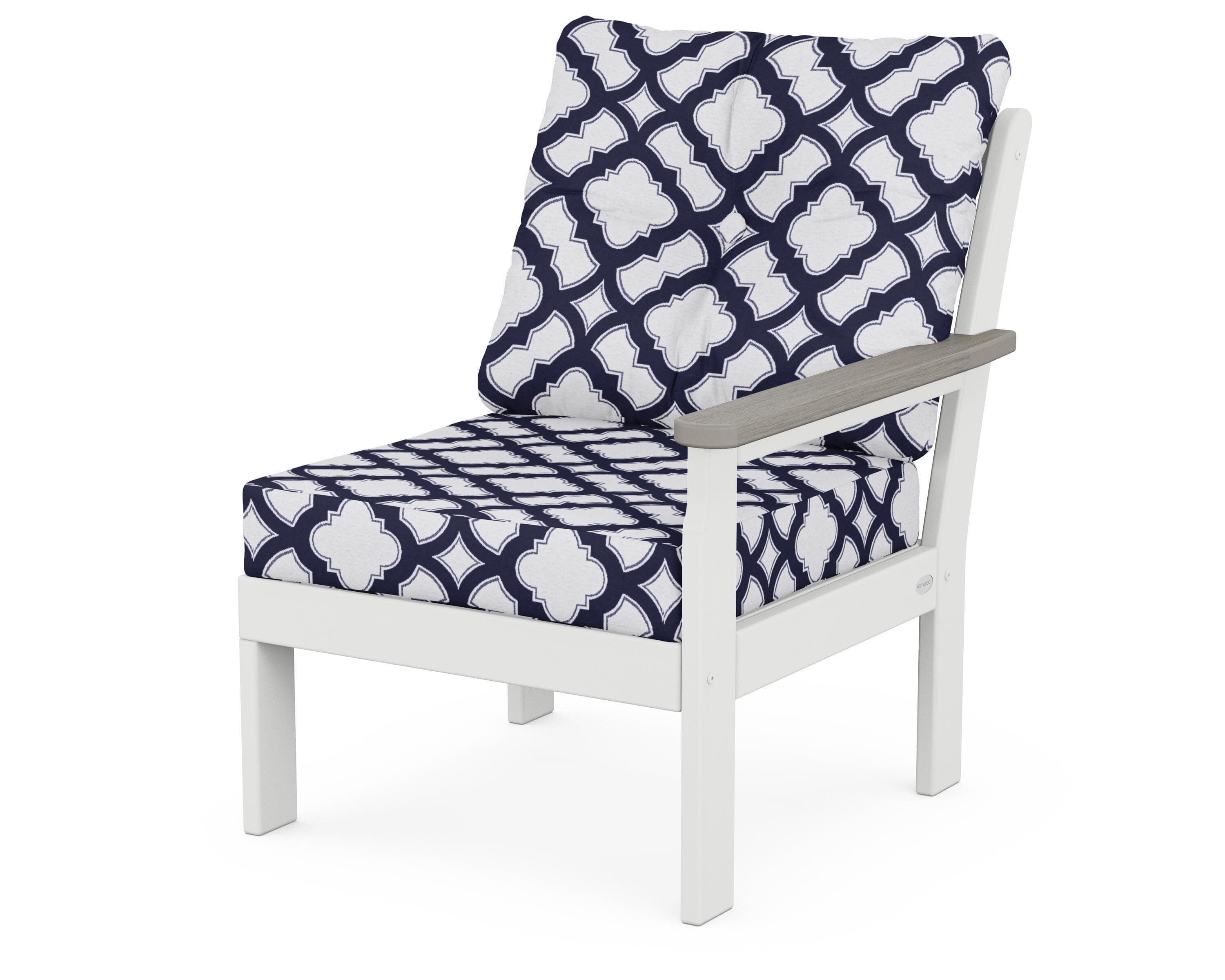 Vineyard Modular Right Arm Chair in White / Driftwood / Trellis Navy