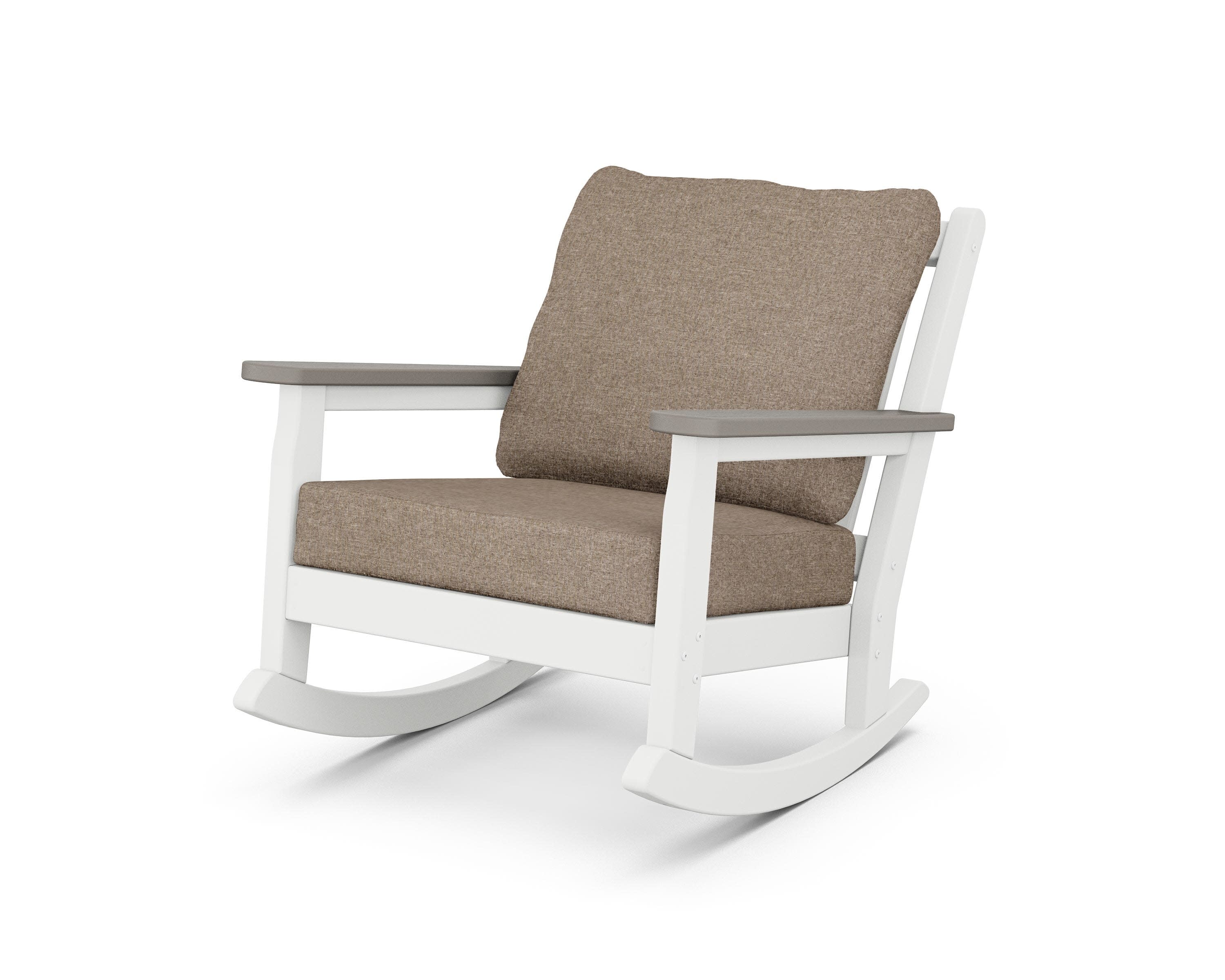 Chippendale Deep Seating Rocking Chair in White / Driftwood / Spiced Burlap