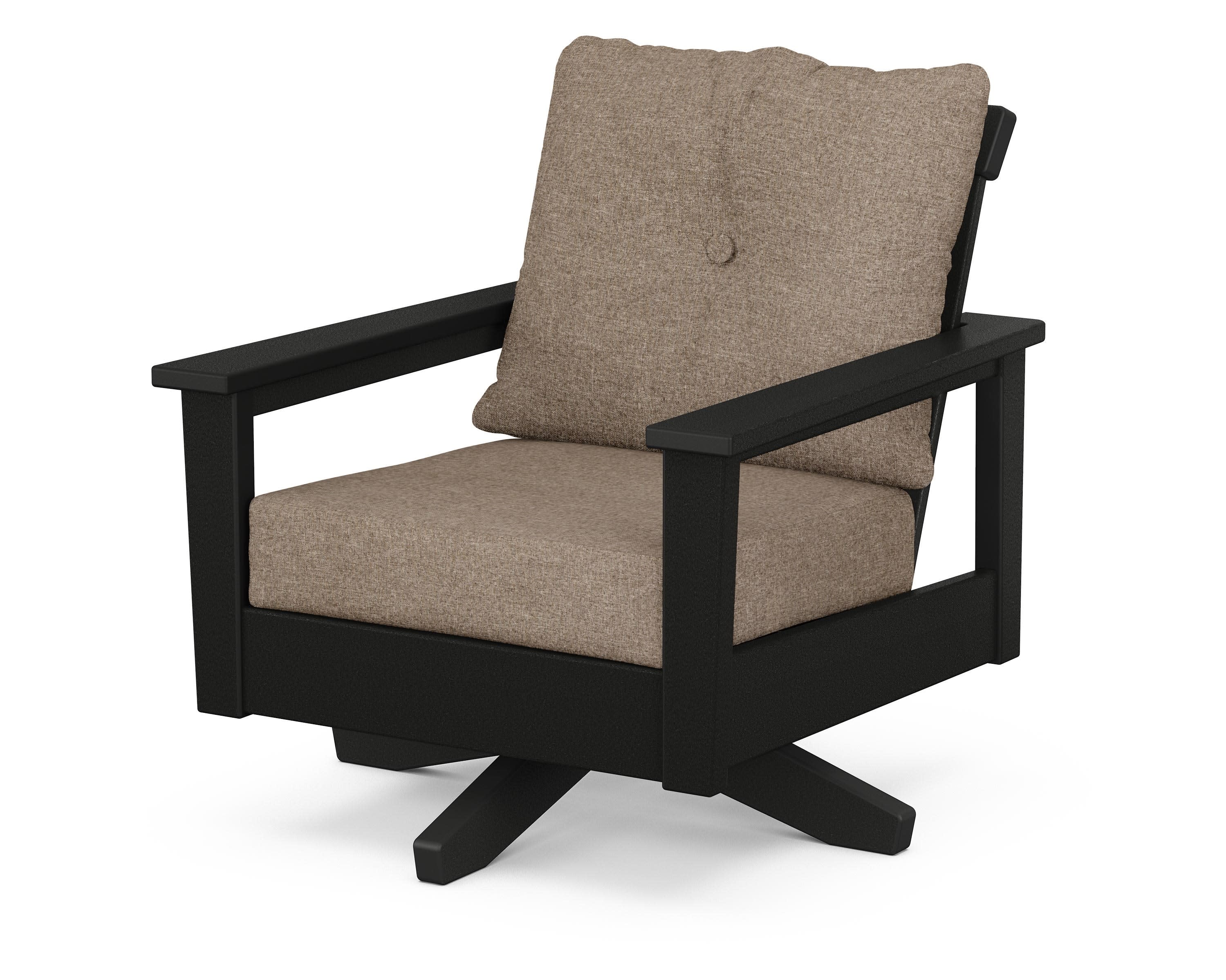 Prescott Deep Seating Swivel Chair in Black / Spiced Burlap