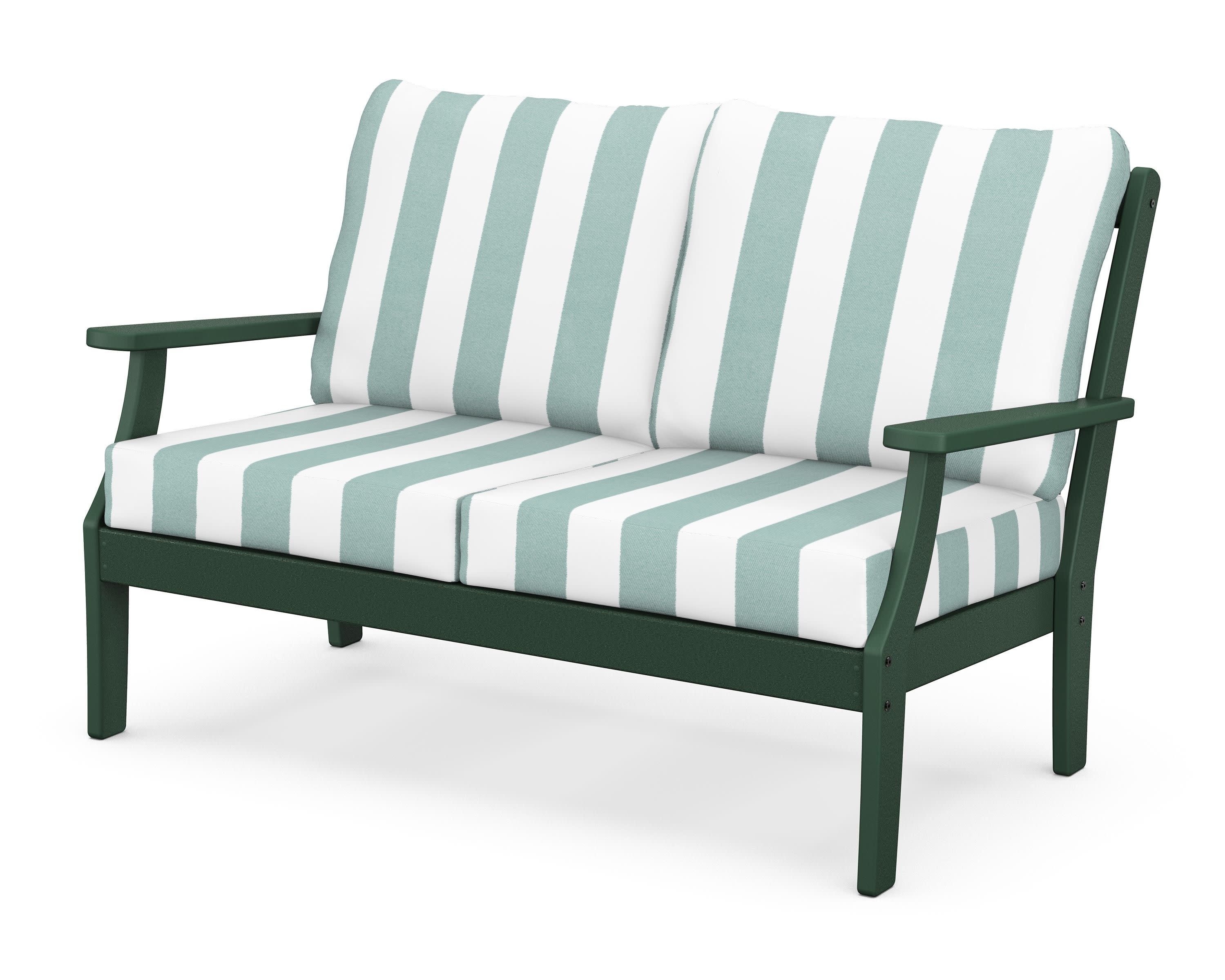Braxton Deep Seating Loveseat in Green / Cabana Stripe Glacier Spa