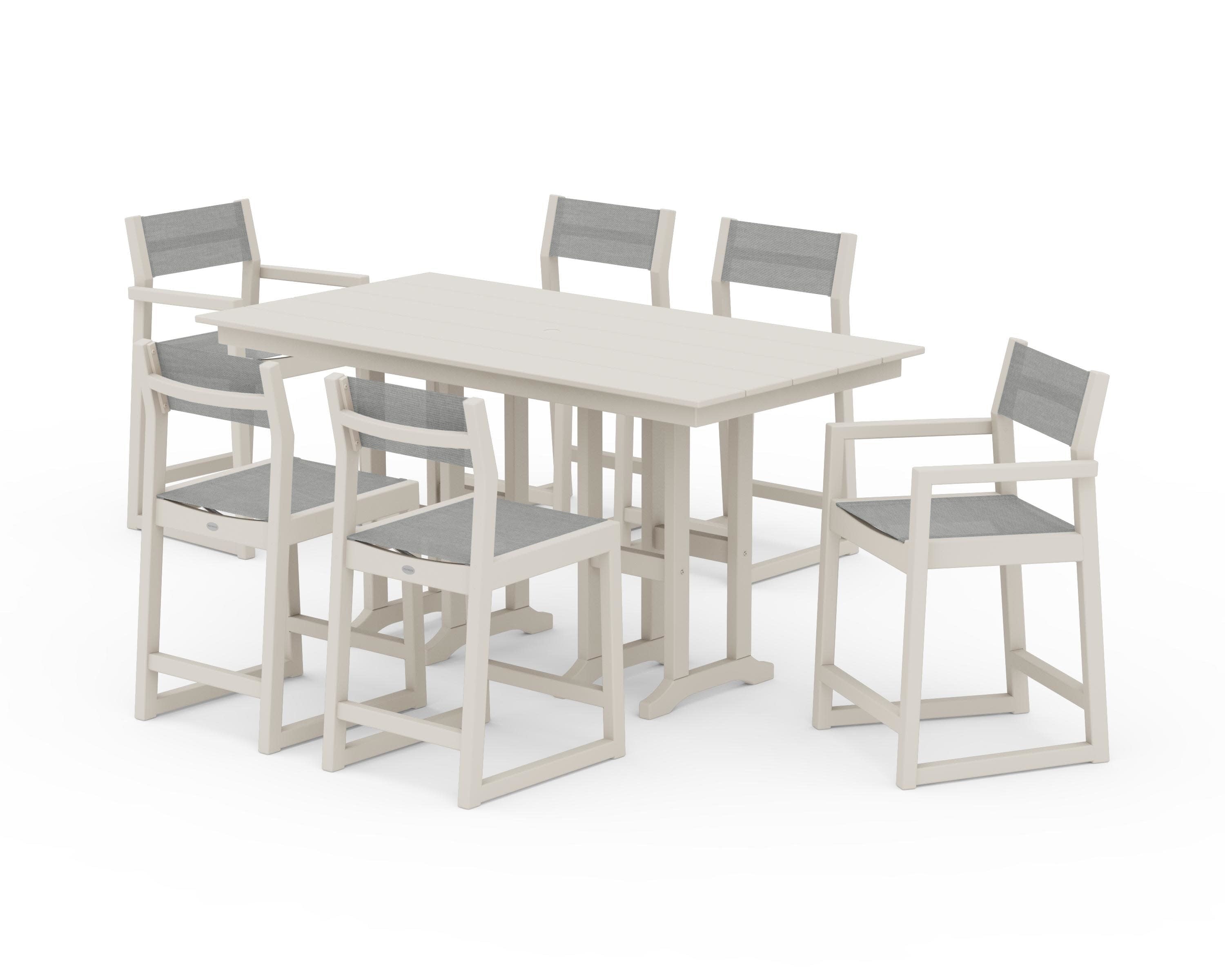 EDGE Sling 7-Piece Farmhouse Counter Set in Sand / Metallic Sling