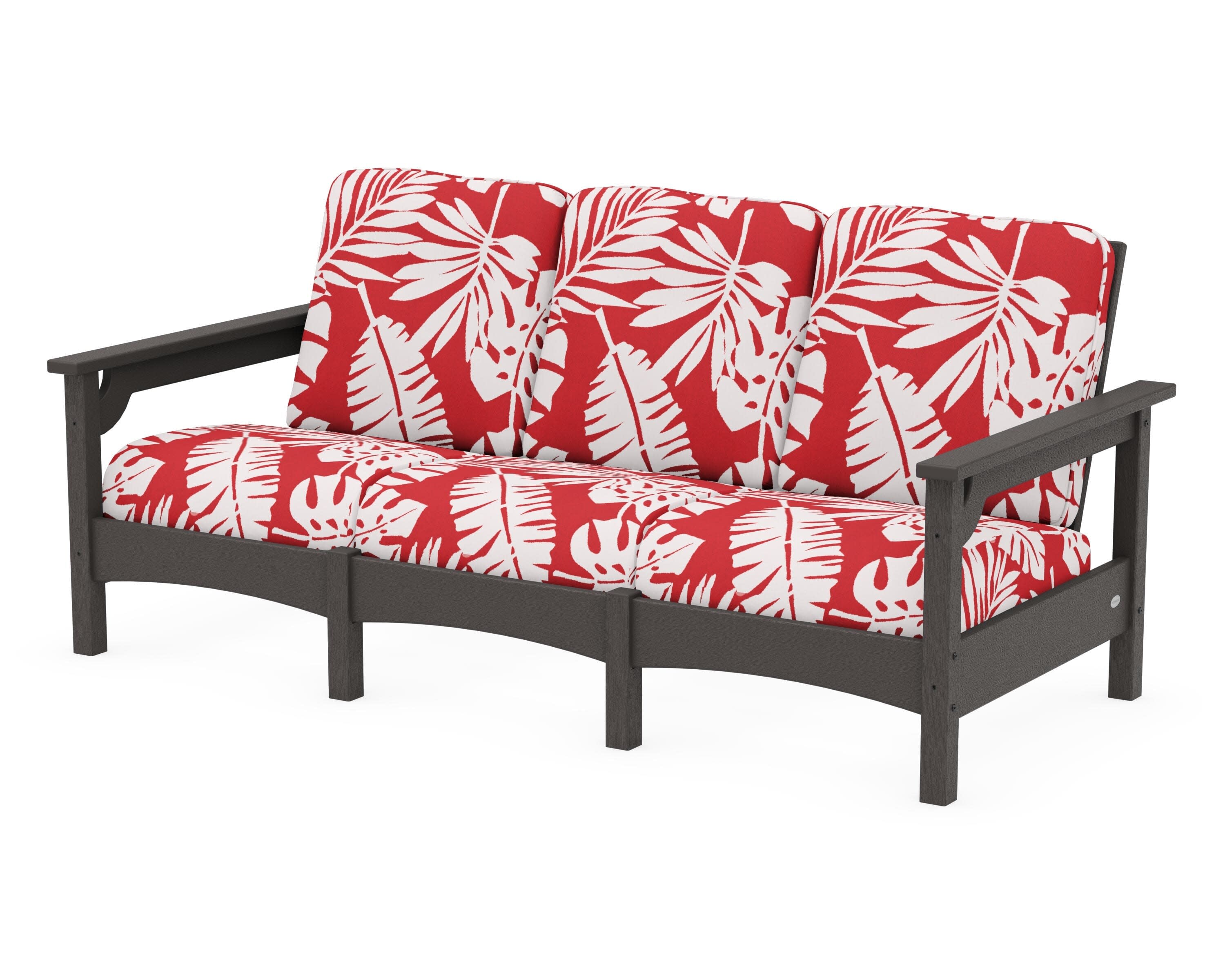Club Sofa in Vintage Coffee / Leaf Crimson