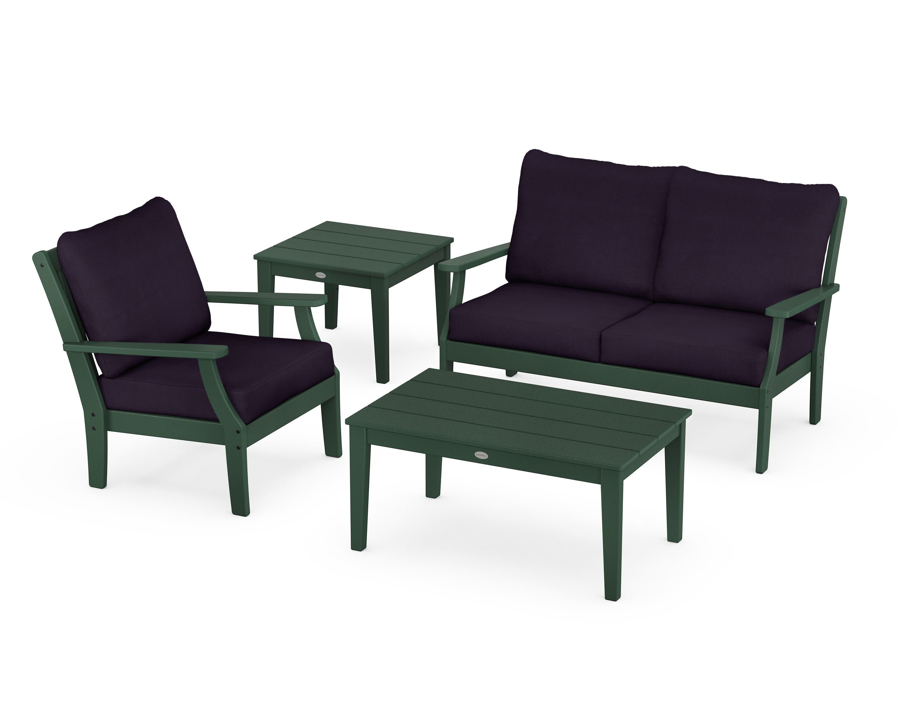Braxton 4-Piece Deep Seating Set in Green / Navy Linen