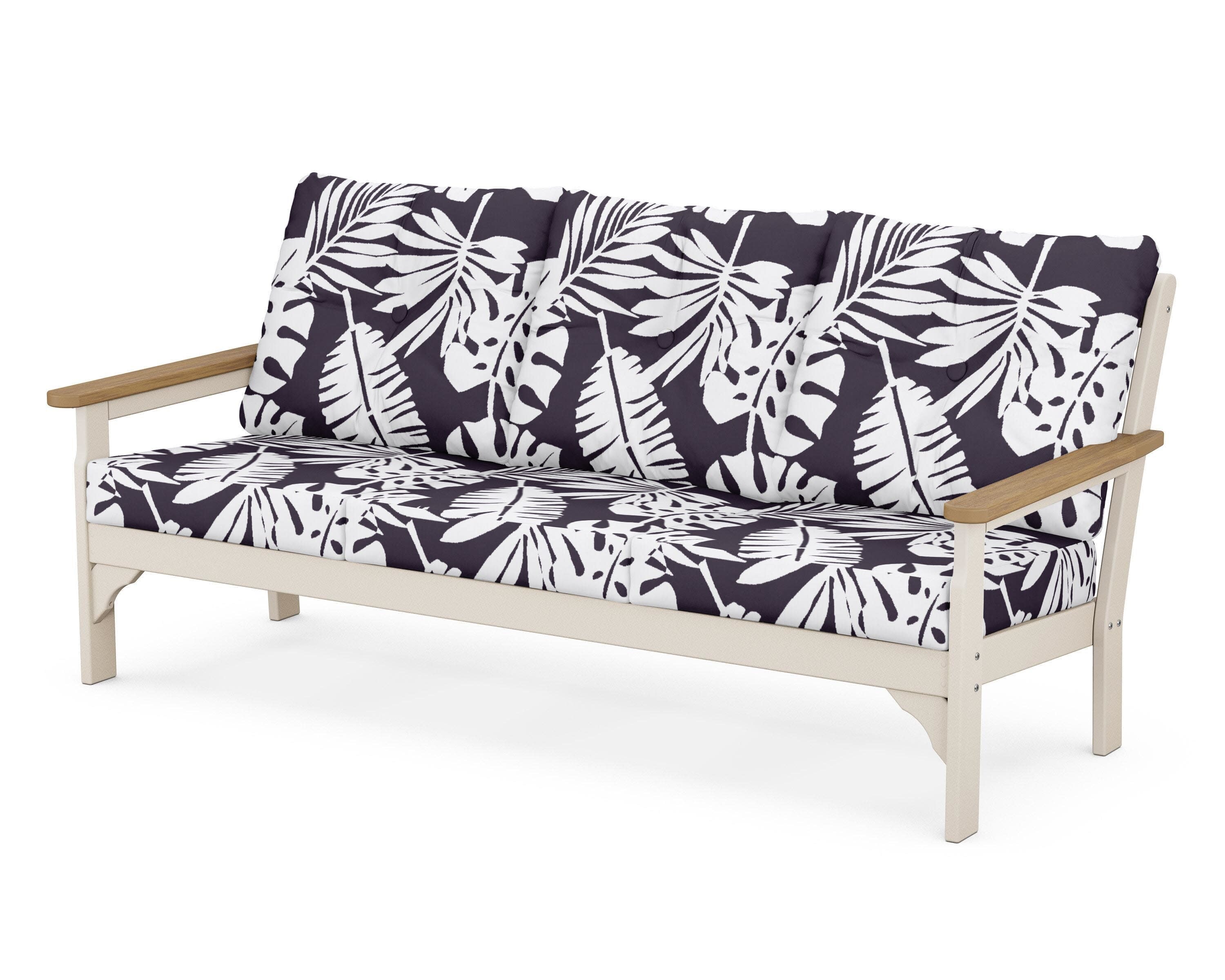 Vineyard Deep Seating Sofa in Sand / Natural / Leaf Navy