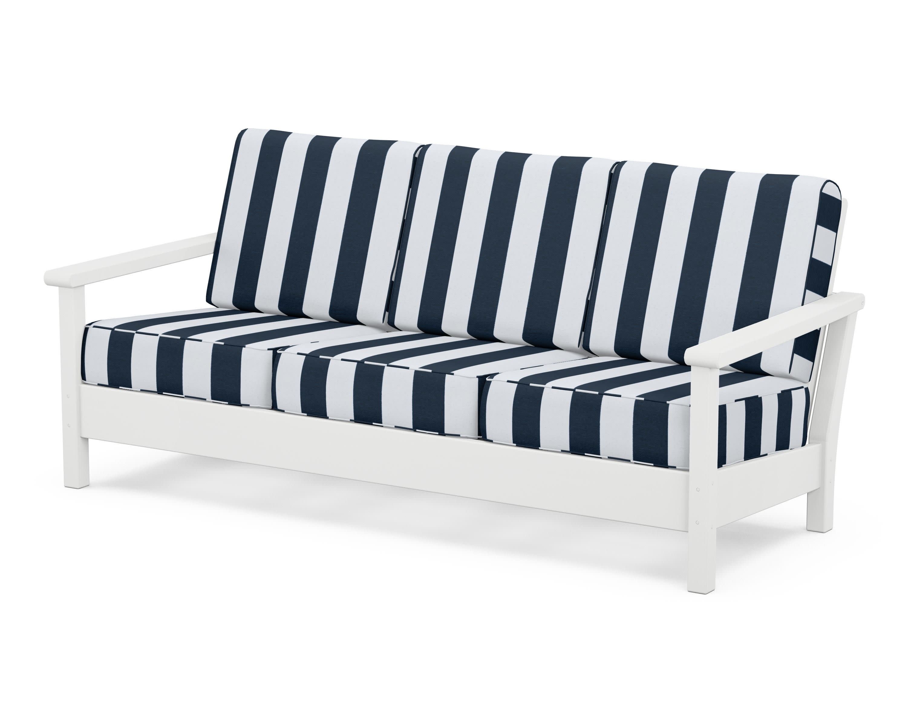 Harbour Deep Seating Sofa in White / Cabana Stripe Marine Indigo