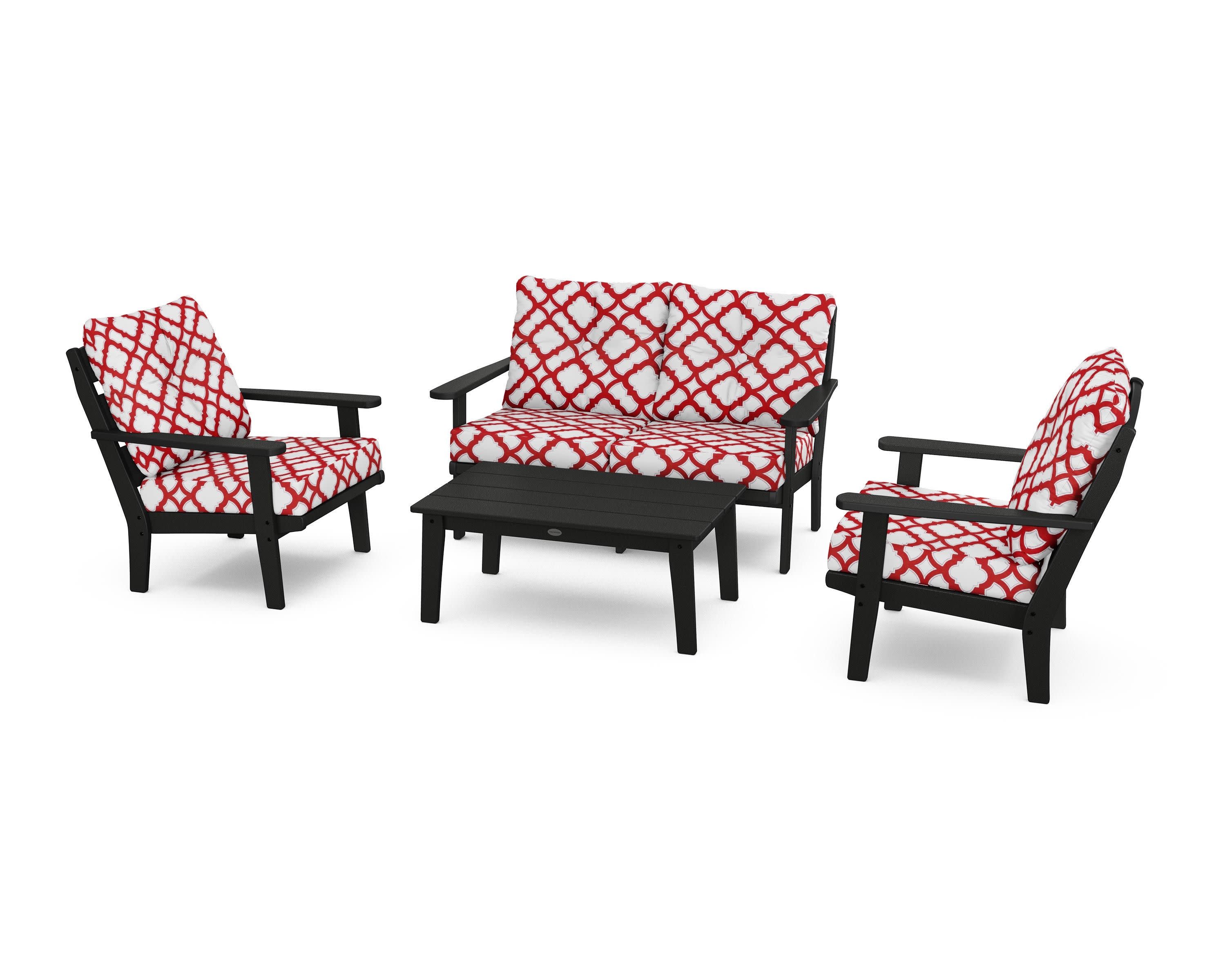Lakeside 4-Piece Deep Seating Set in Black / Trellis Crimson