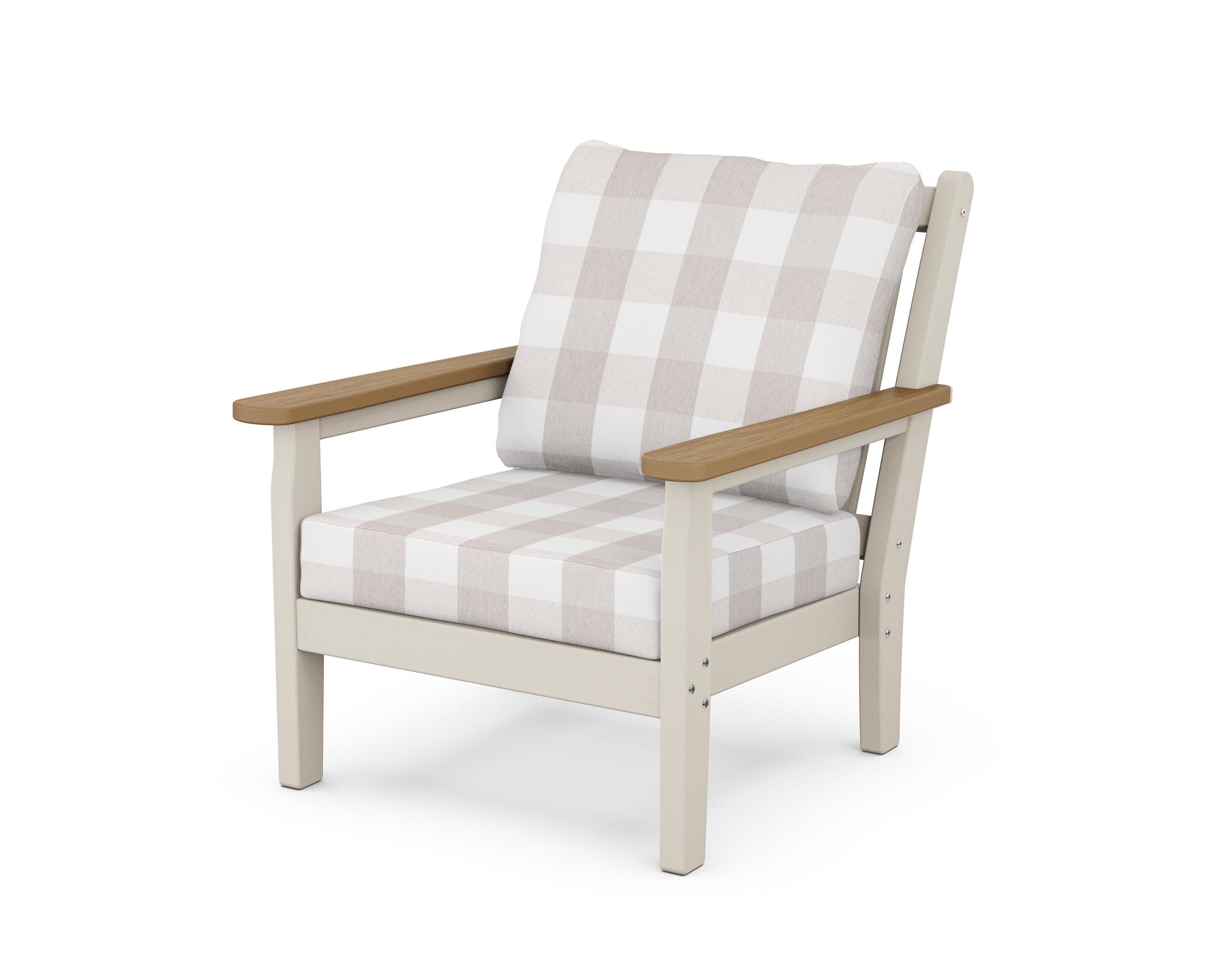 Chippendale Deep Seating Chair in Sand / Natural / Buffalo Plaid Dune Burlap