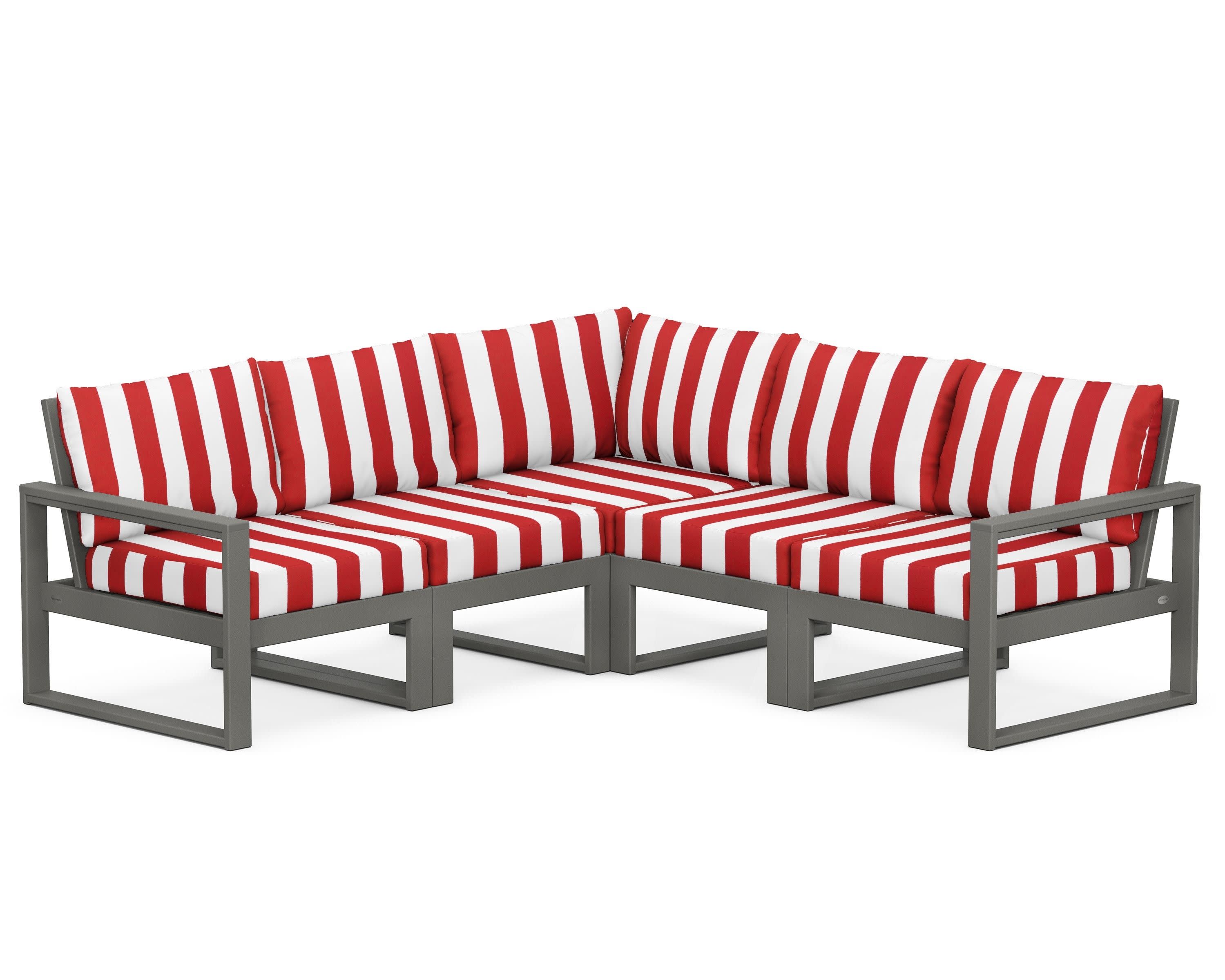 EDGE 5-Piece Modular Deep Seating Set in Slate Grey / Cabana Stripe Crimson