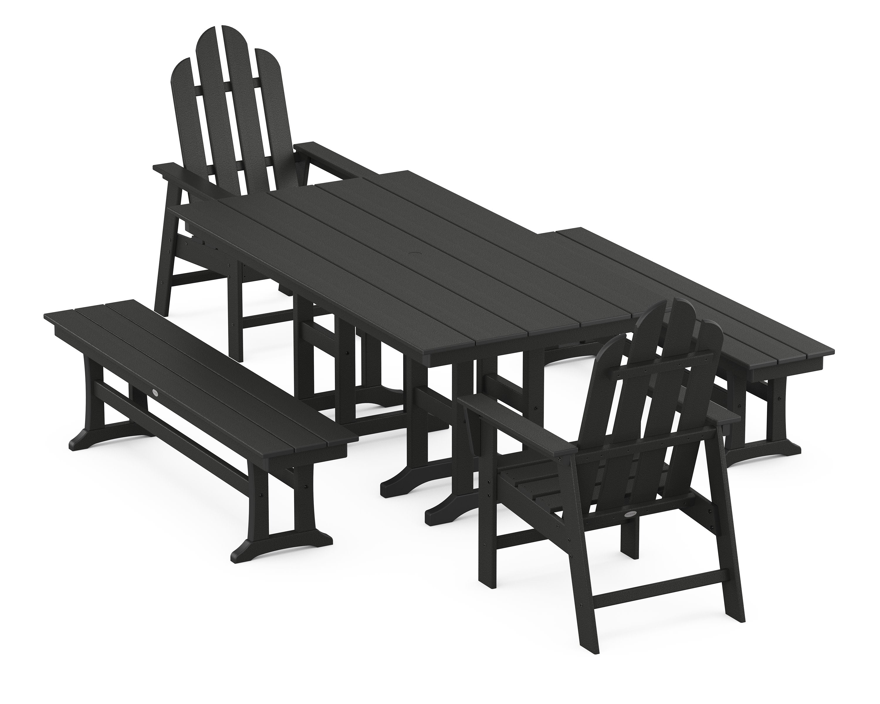 Long Island 5-Piece Farmhouse Dining Set with Benches in Black