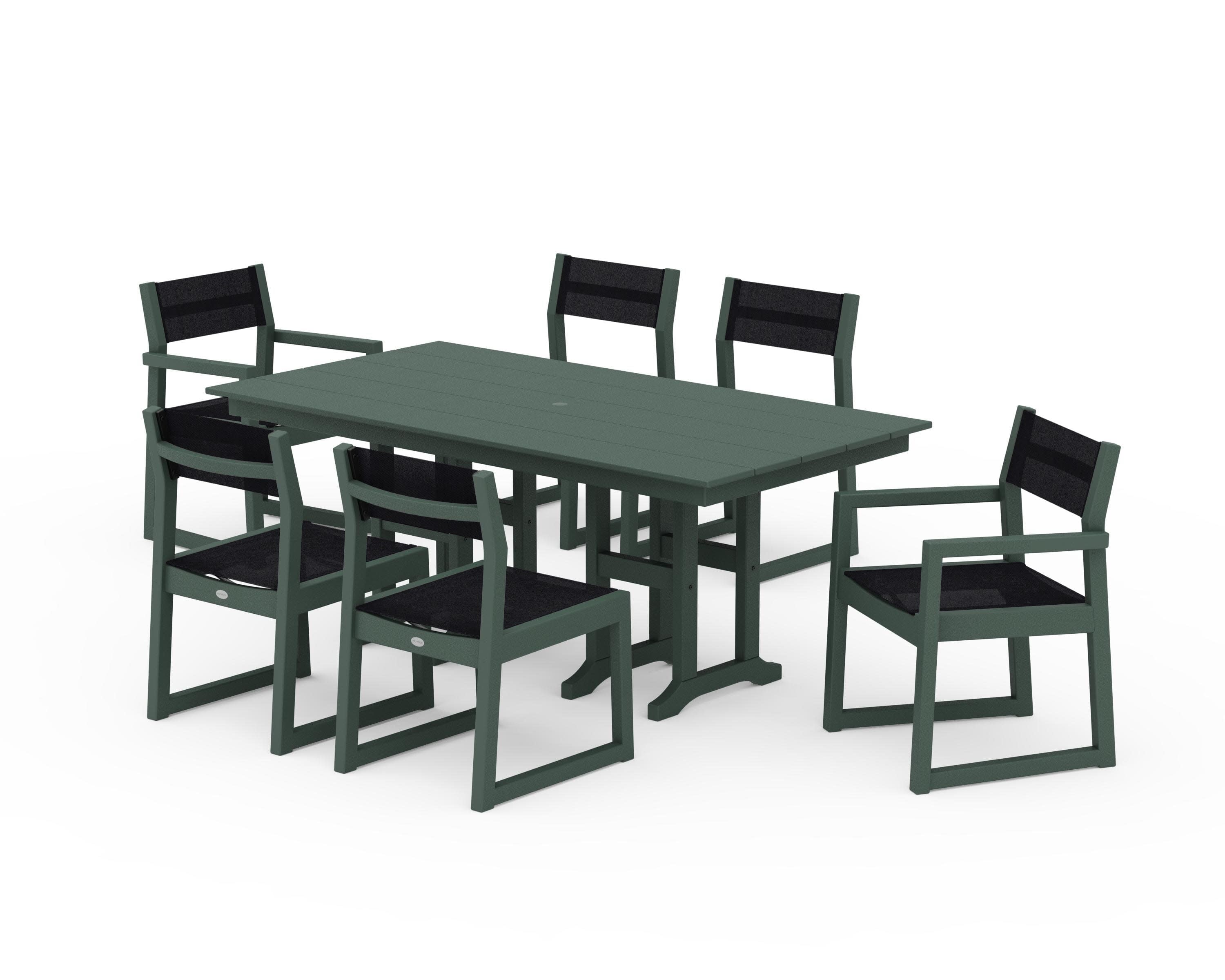EDGE Sling 7-Piece Farmhouse Dining Set in Green / Black Sling