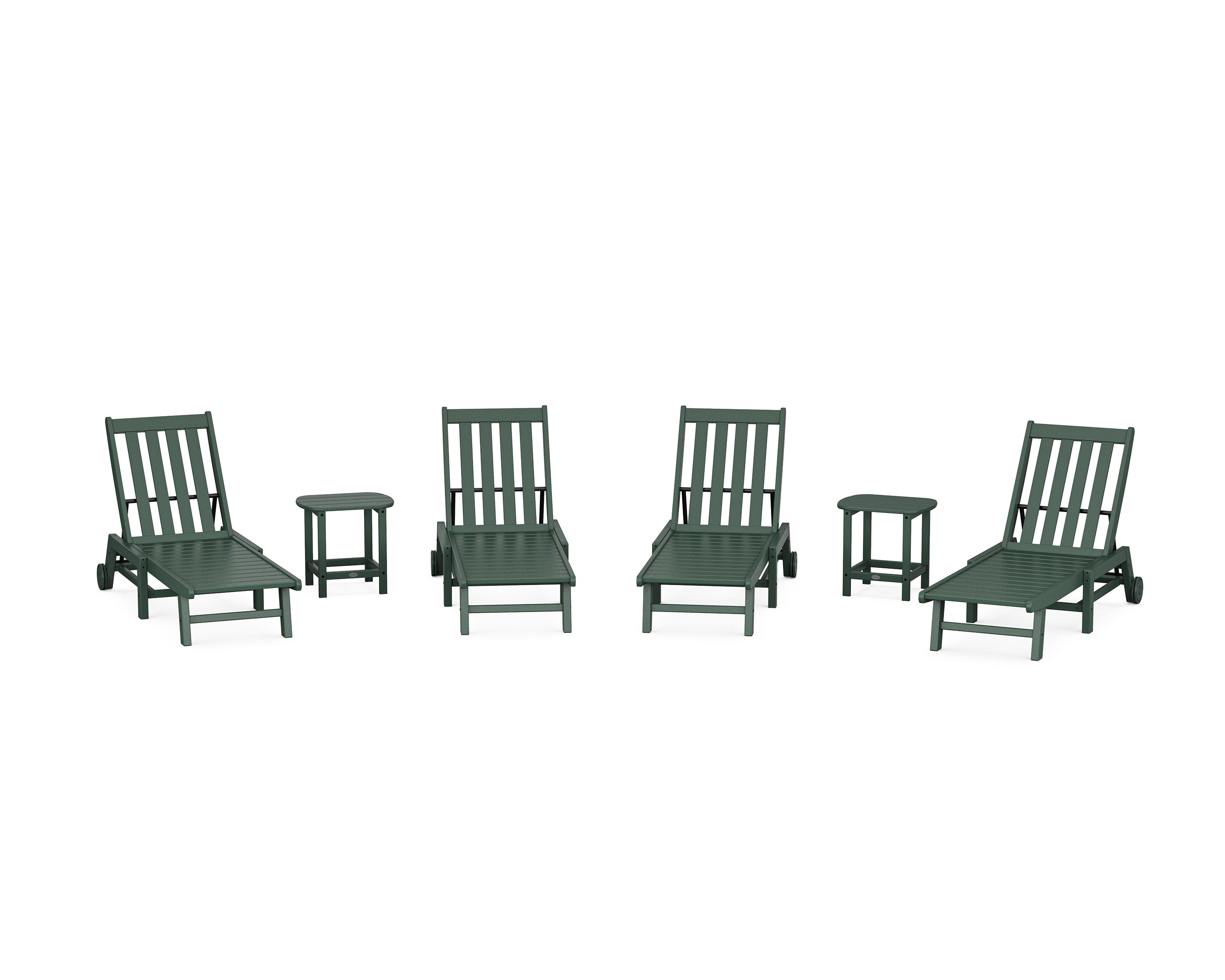 Vineyard 6-Piece Chaise with Wheels Set in Green