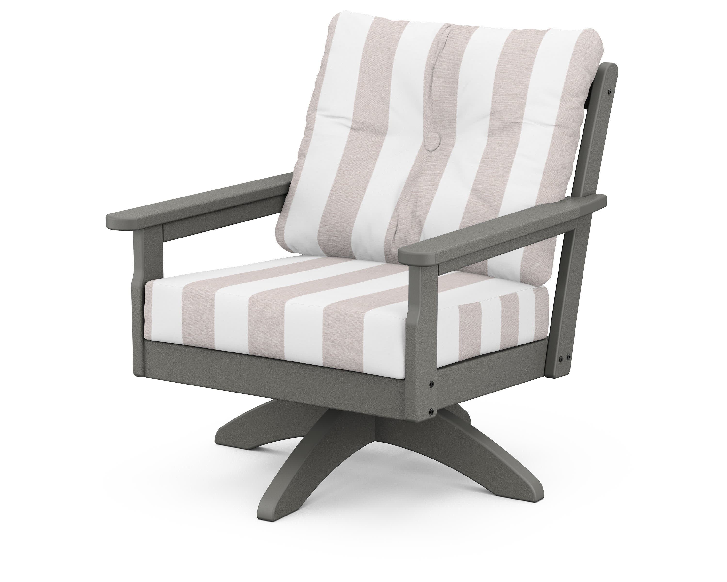 Vineyard Deep Seating Swivel Chair in Slate Grey / Cabana Stripe Dune Burlap