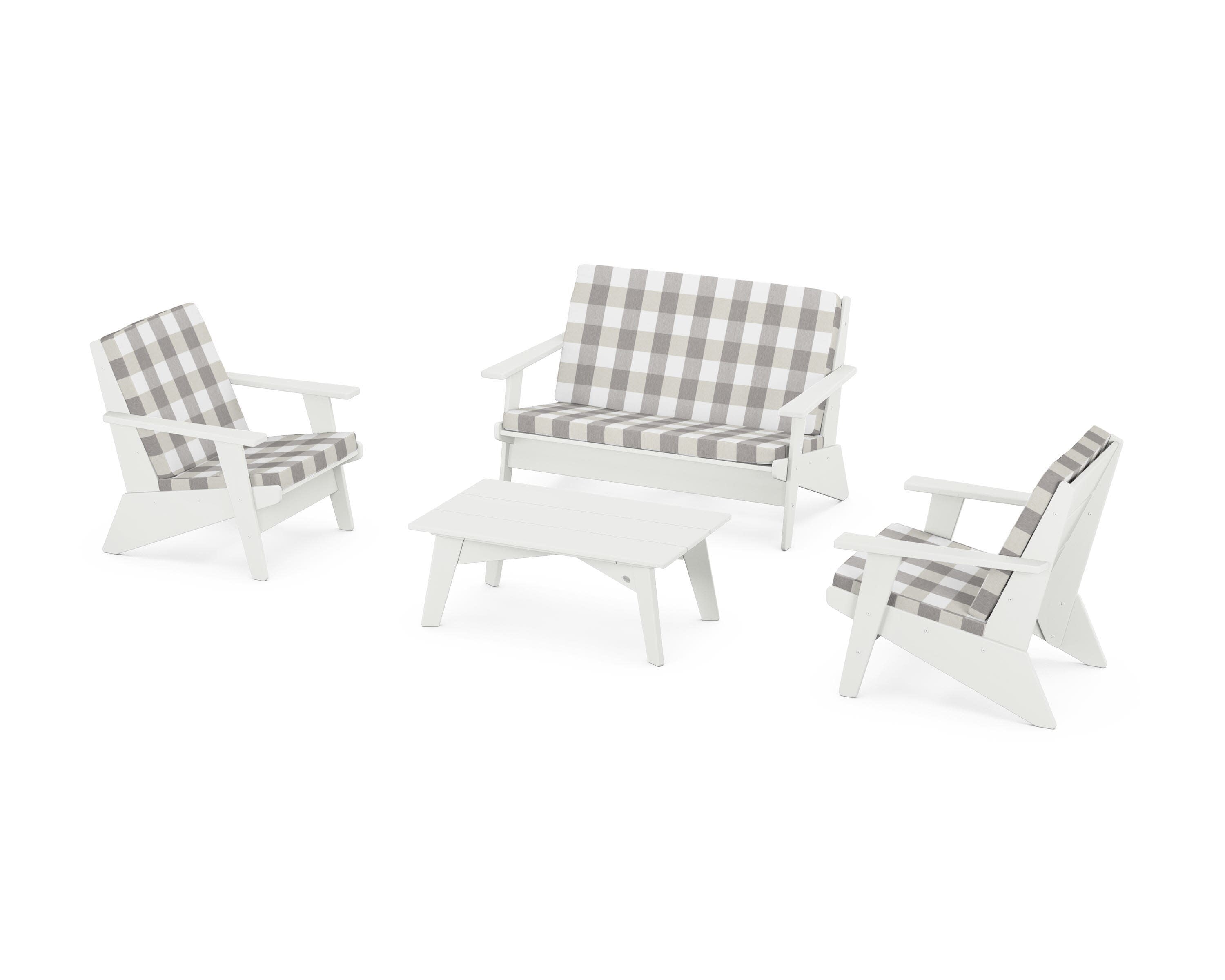 Riviera Modern Lounge 4-Piece Set in Vintage White / Buffalo Plaid Grey Mist