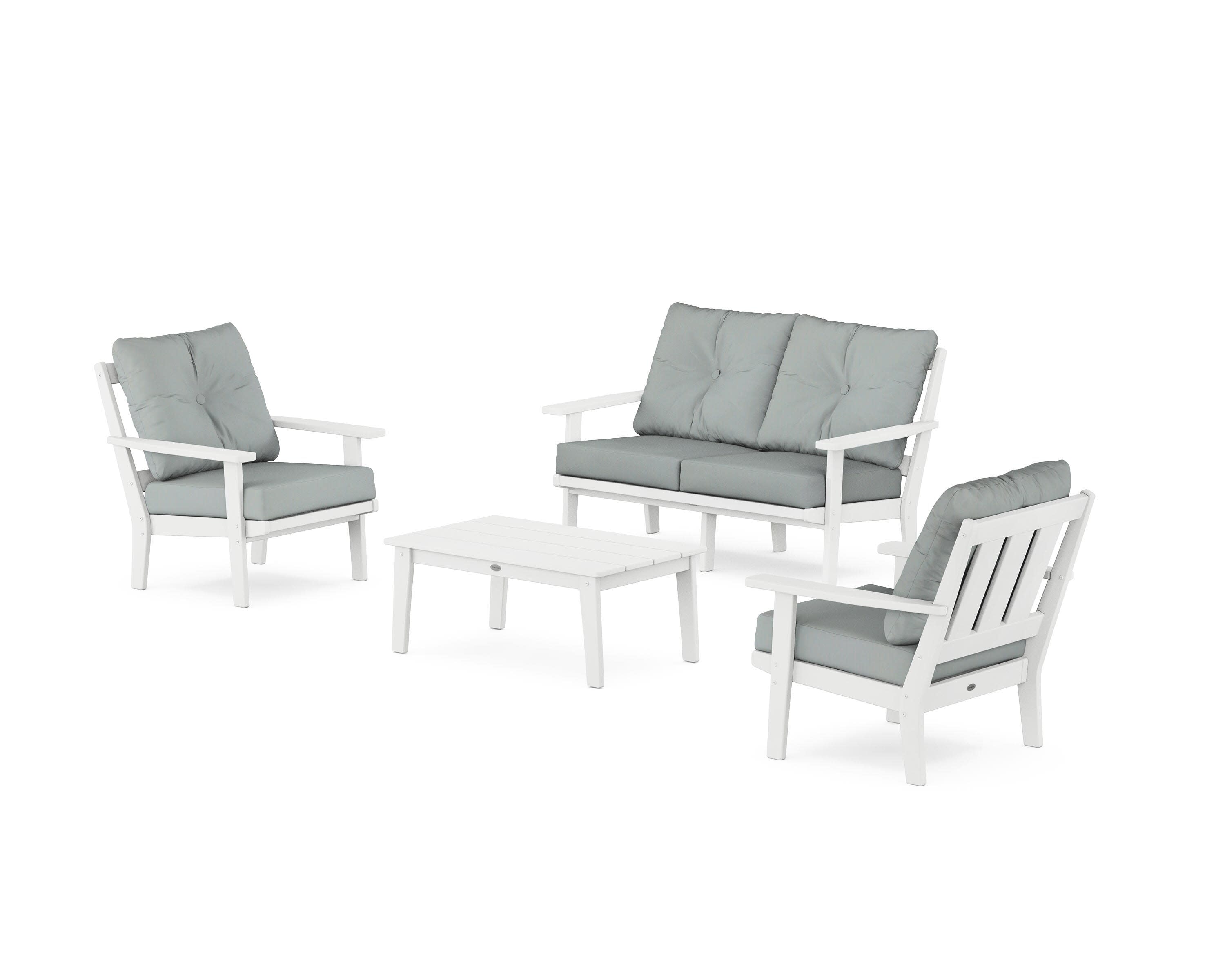 Oxford 4-Piece Deep Seating Set with Loveseat in White / Spa