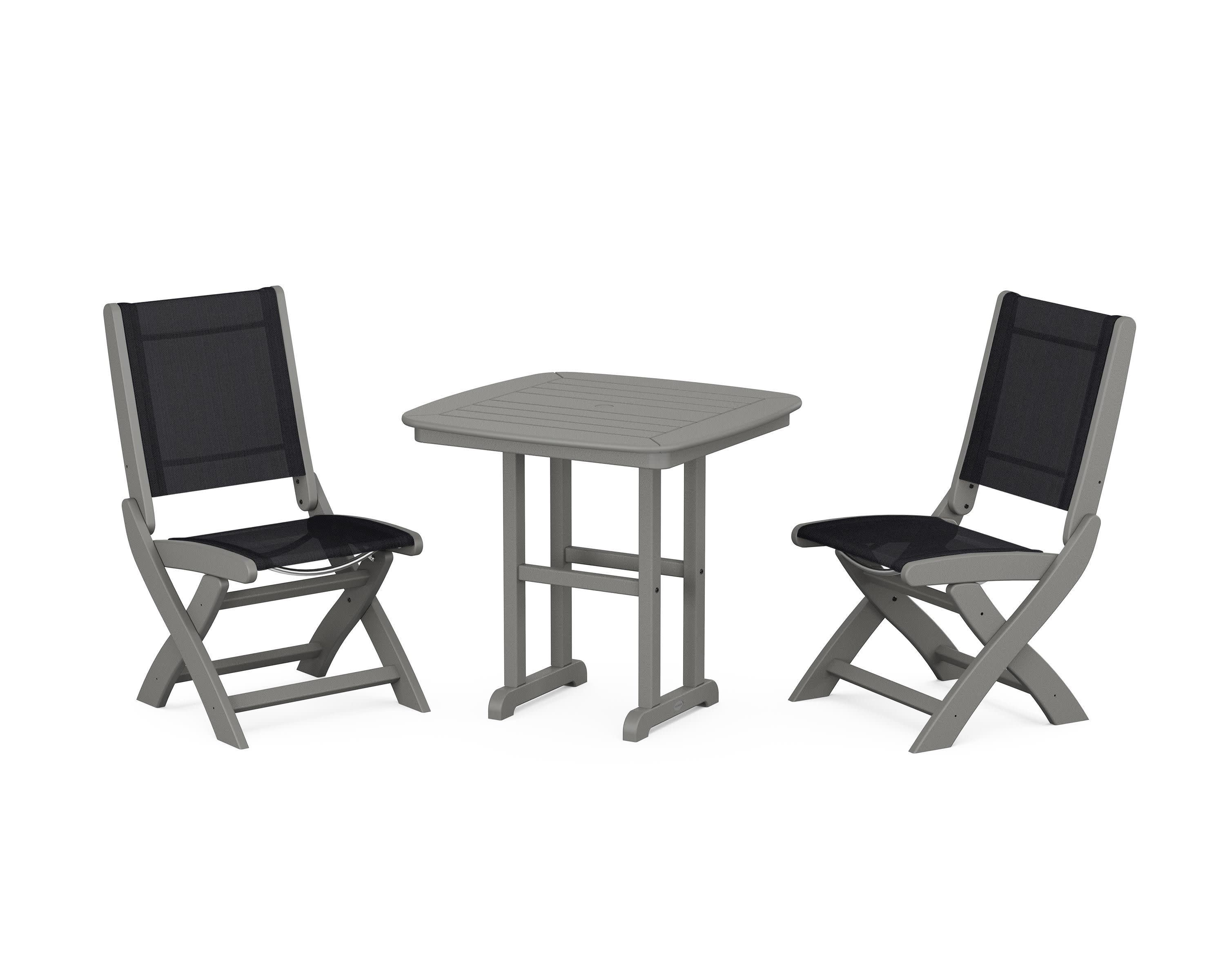 Coastal Folding Side Chair 3-Piece Dining Set in Slate Grey / Black Sling