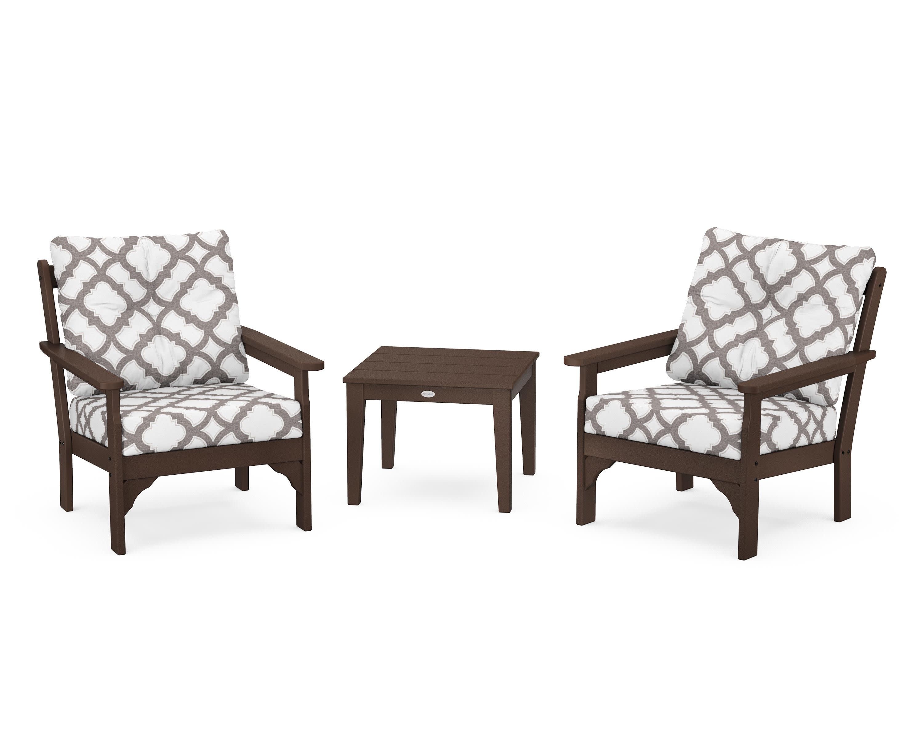 Vineyard 3-Piece Deep Seating Set in Mahogany / Trellis Grey Mist