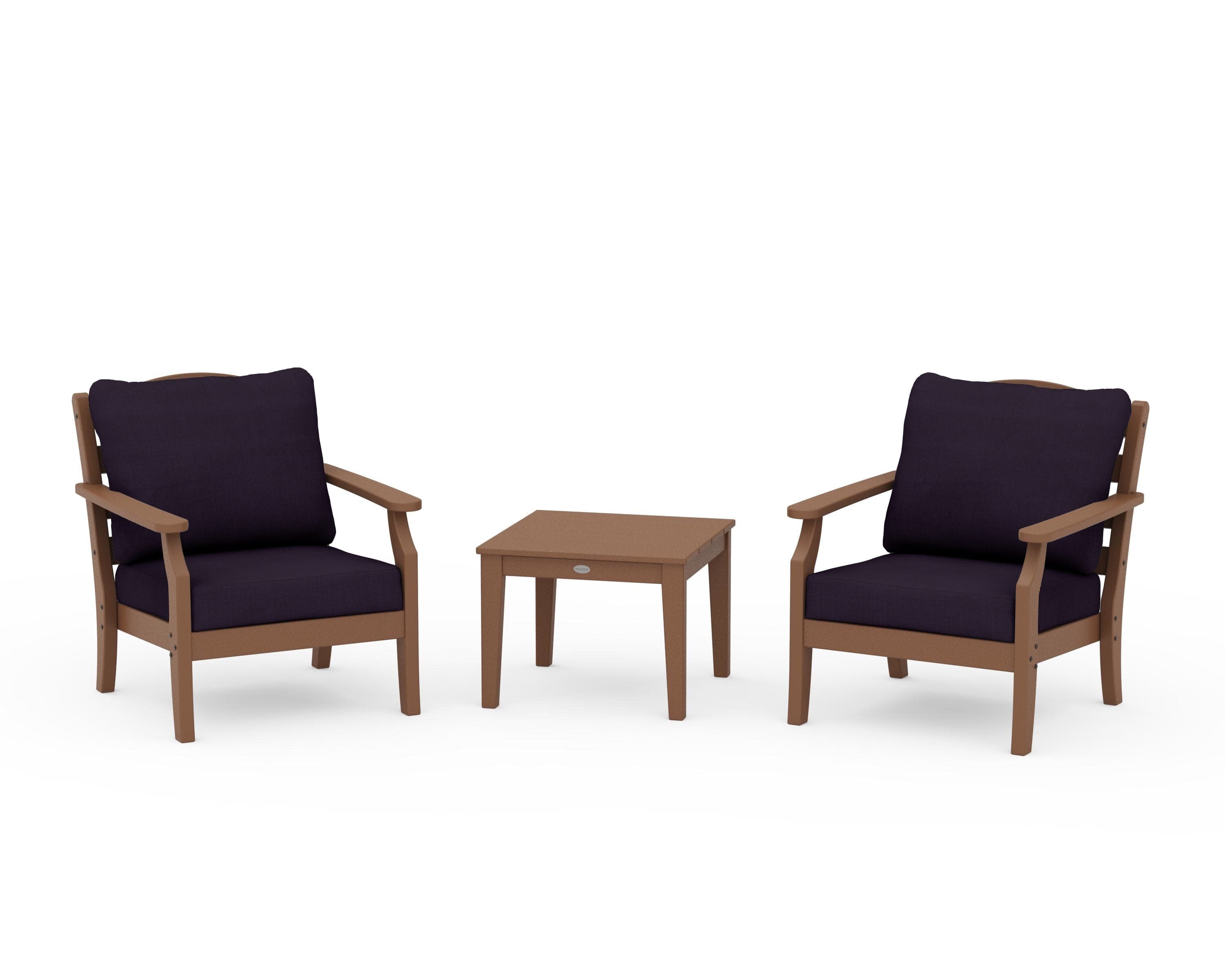 Savannah 3-Piece Deep Seating Set in Teak / Navy Linen