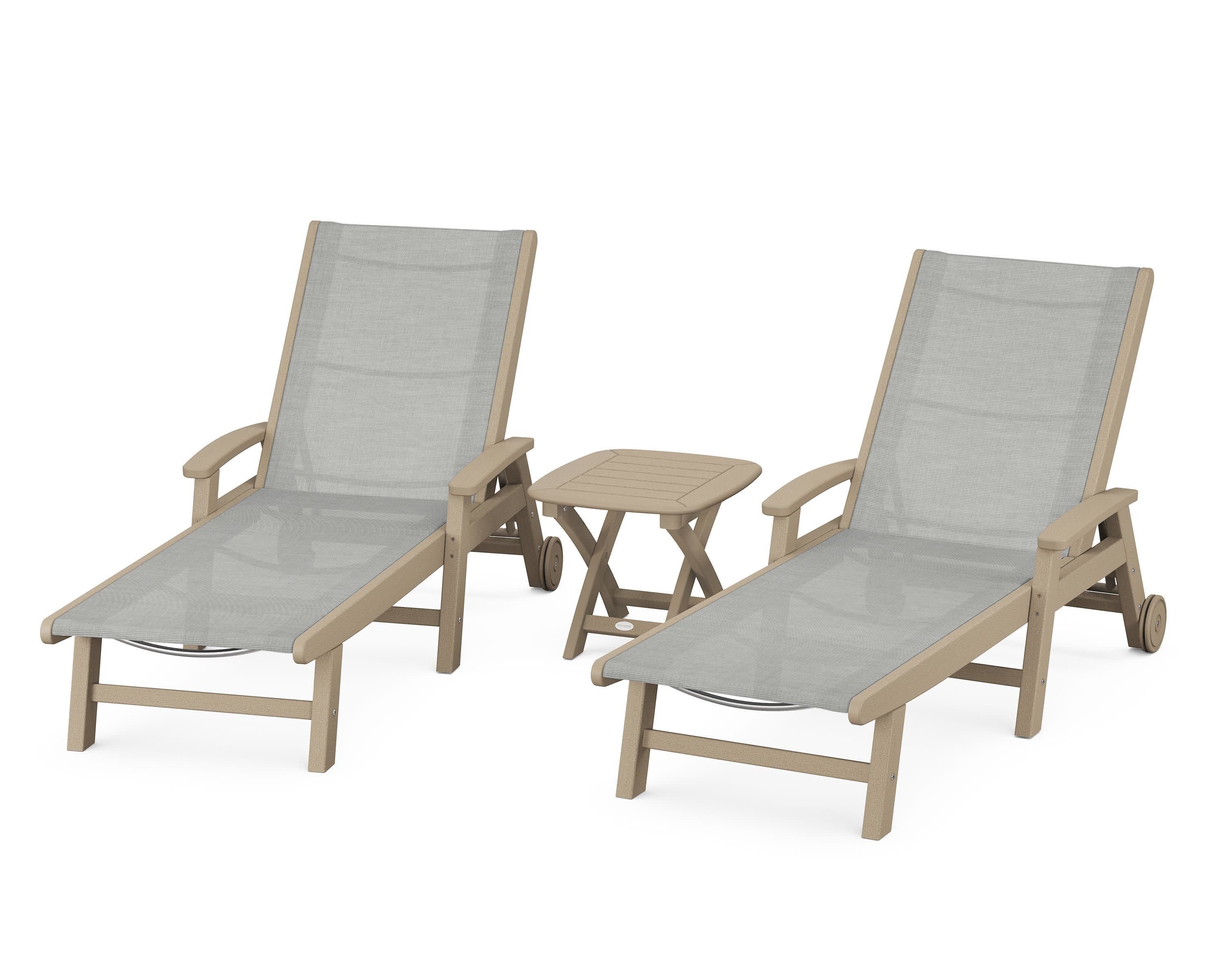 Coastal 3-Piece Wheeled Chaise Set in Vintage Sahara / Metallic Sling