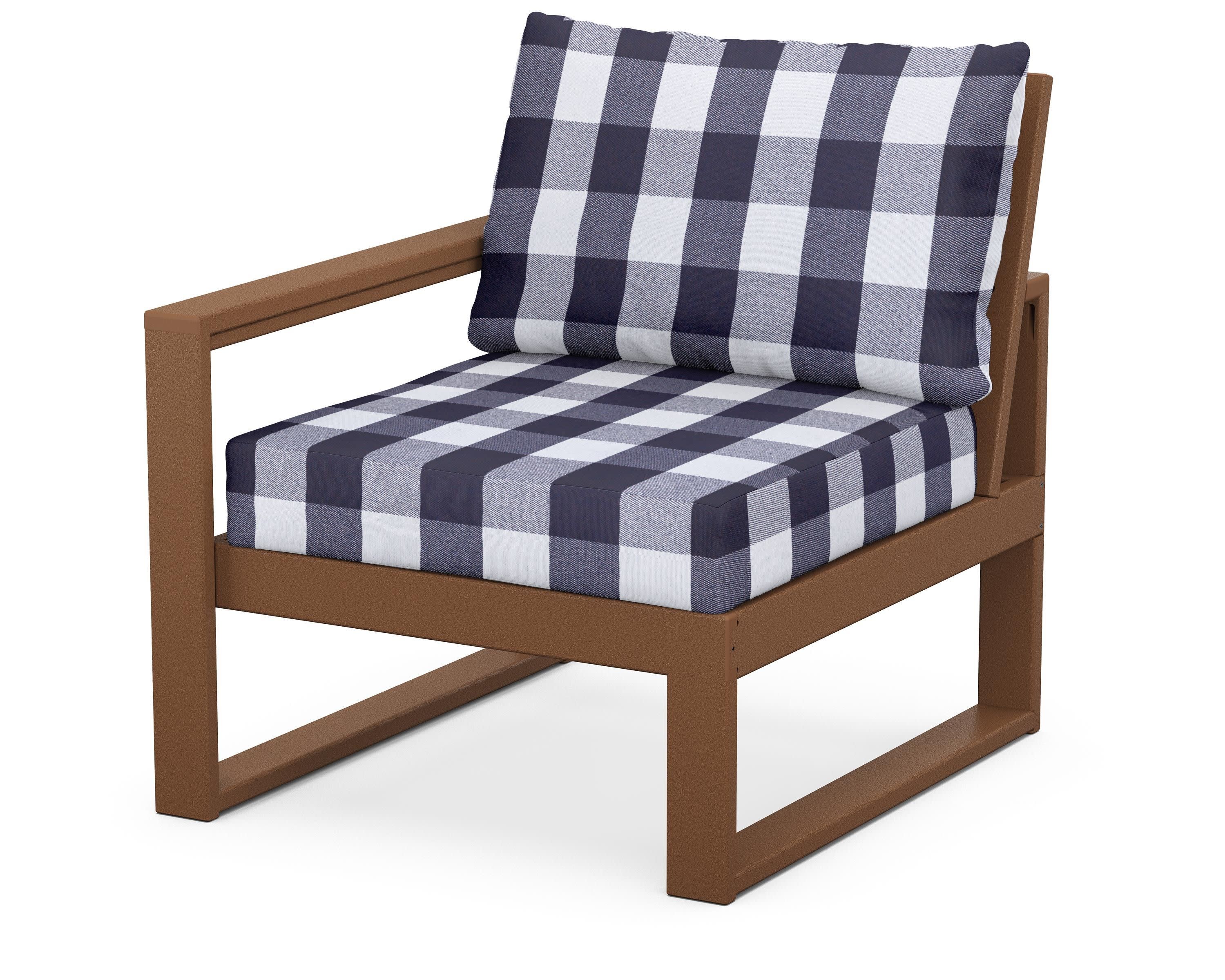 EDGE Modular Left Arm Chair in Teak / Buffalo Plaid Navy
