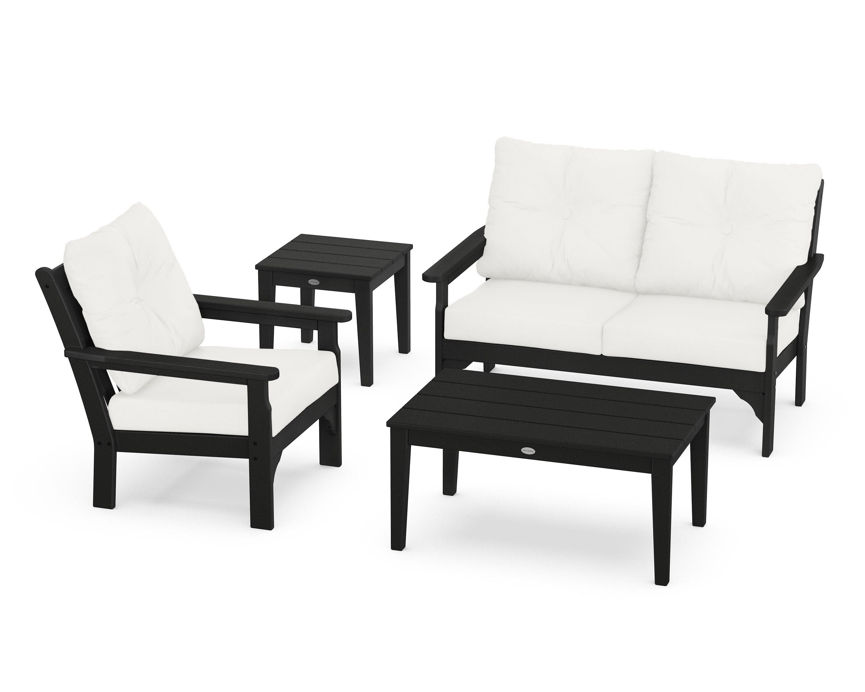 Vineyard 4-Piece Deep Seating Set in Black / Natural Linen
