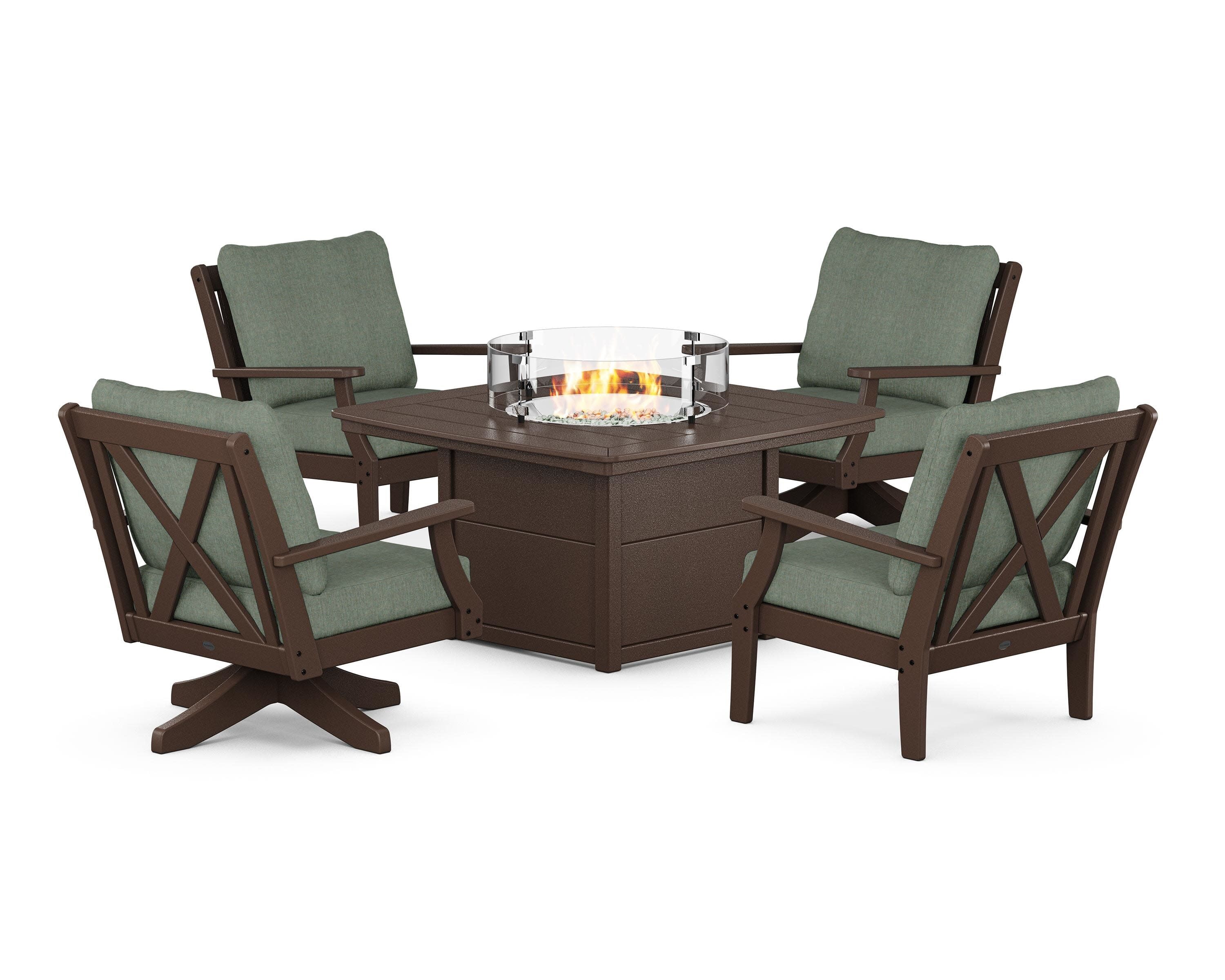 Braxton 5-Piece Deep Seating Set with Fire Table in Mahogany / Cast Sage
