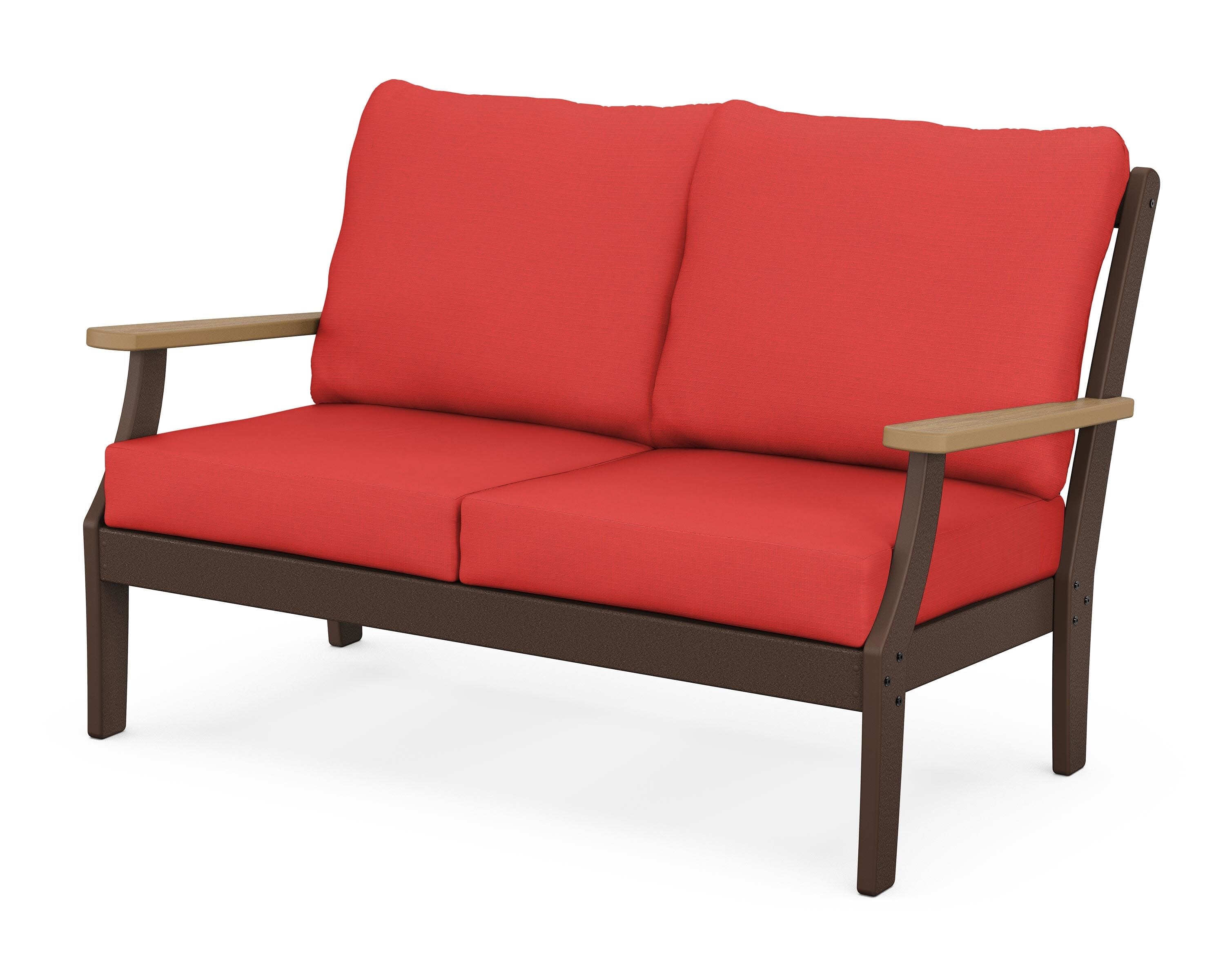 Braxton Deep Seating Loveseat in Mahogany / Natural / Crimson Linen
