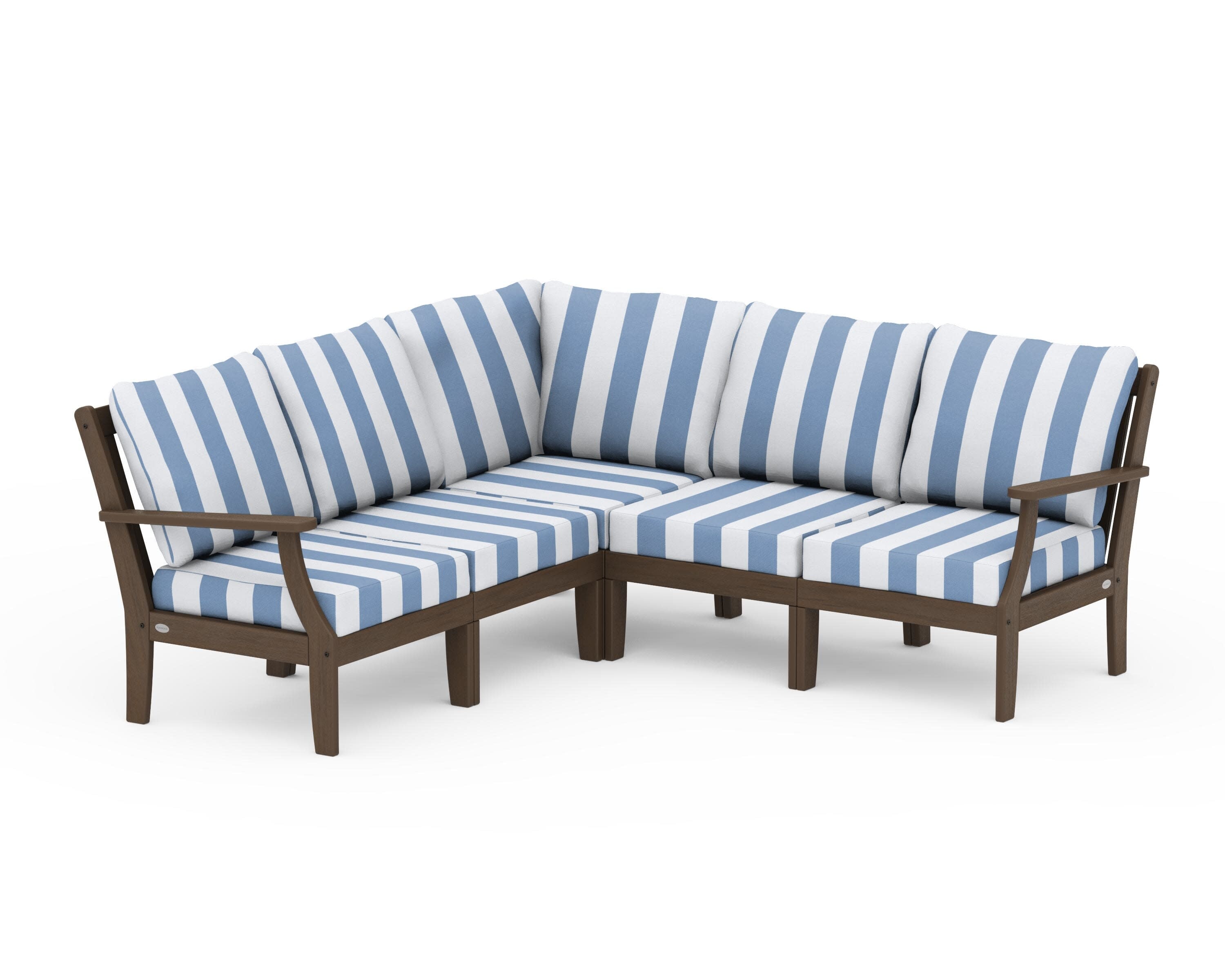 Braxton Modular 5-Piece Deep Seating Set in Kona / Cabana Stripe Sky Blue