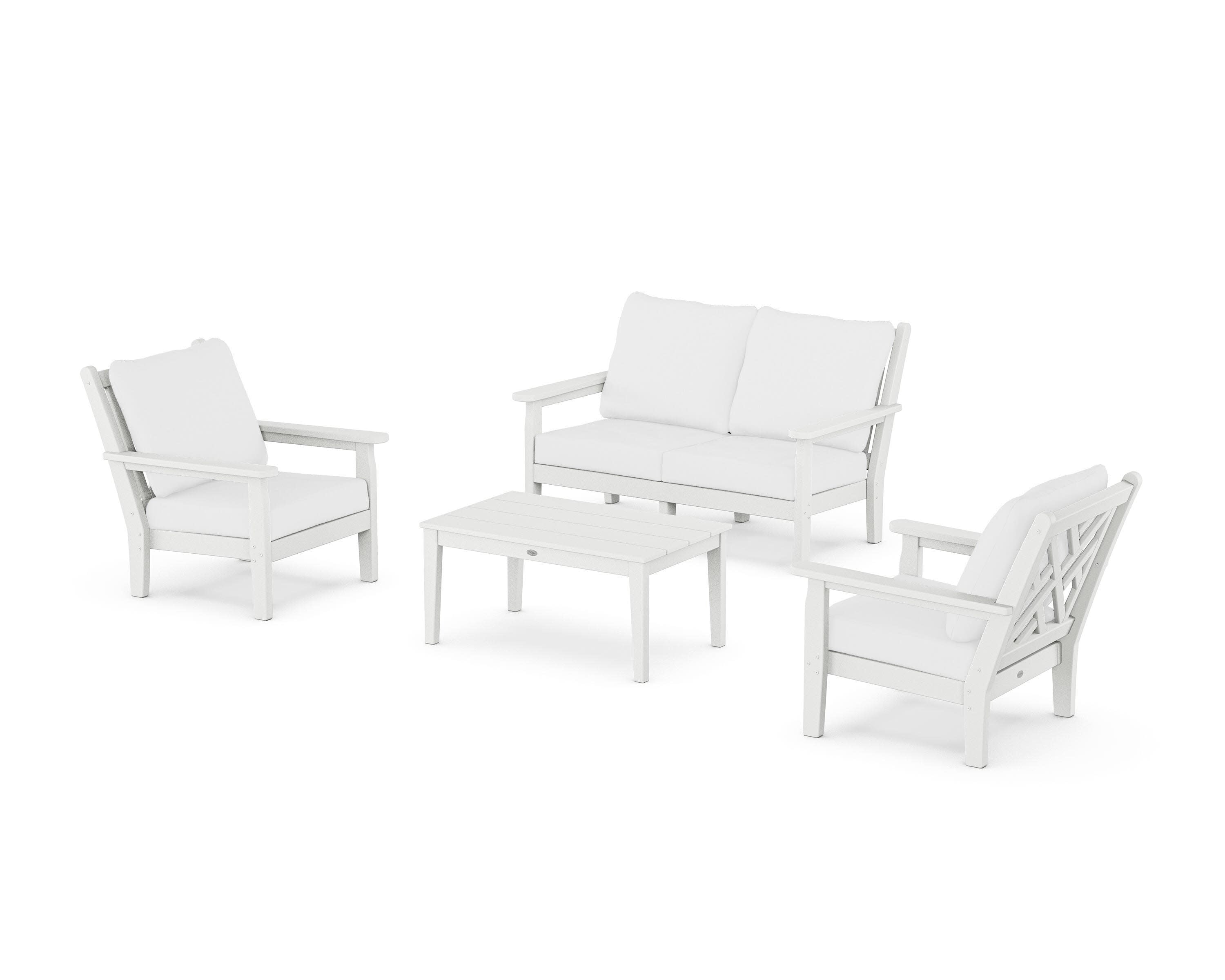 Chippendale 4-Piece Deep Seating Set with Loveseat in White / Natural