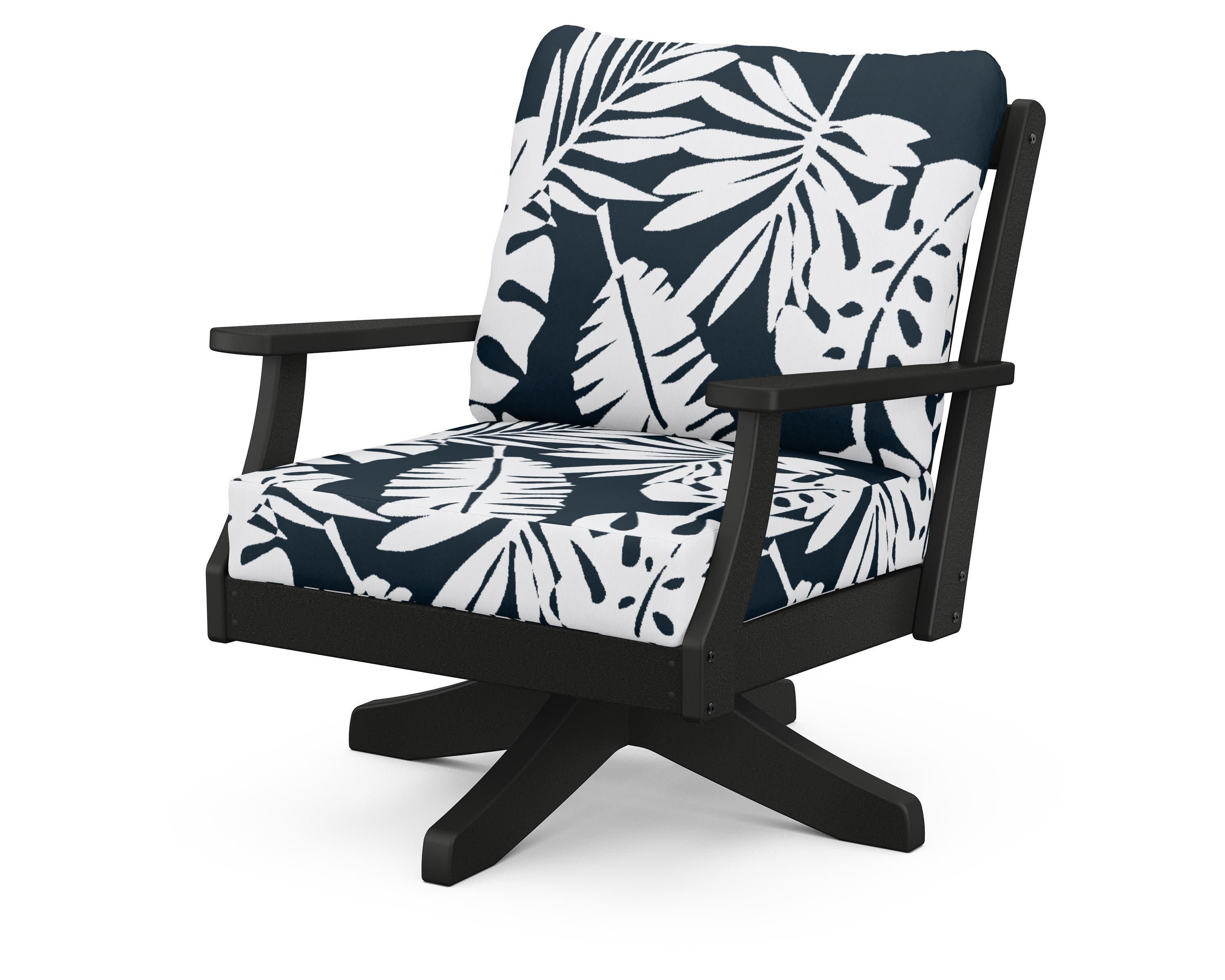Braxton Deep Seating Swivel Chair in Black / Leaf Marine Indigo