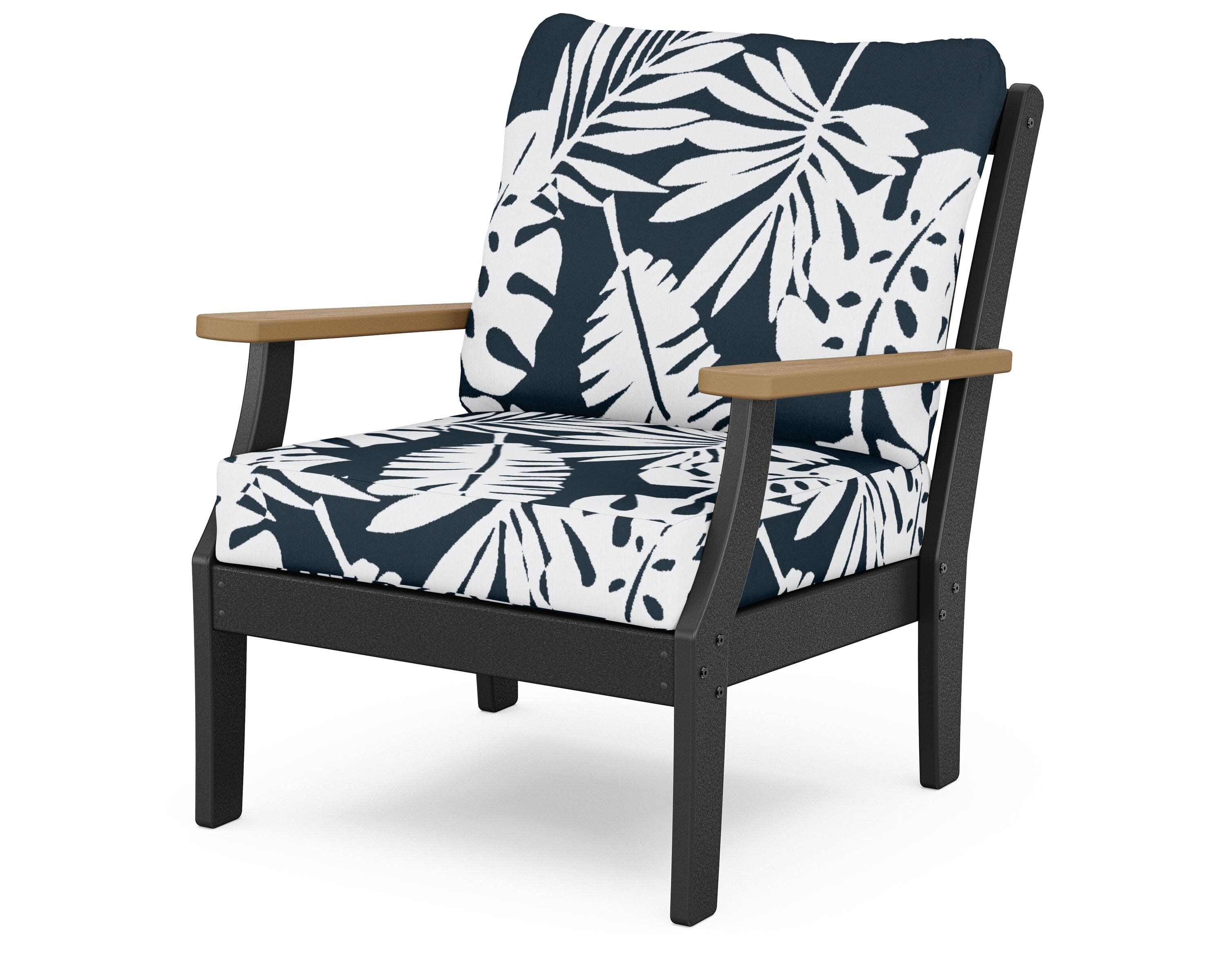 Braxton Deep Seating Chair in Black / Natural / Leaf Marine Indigo