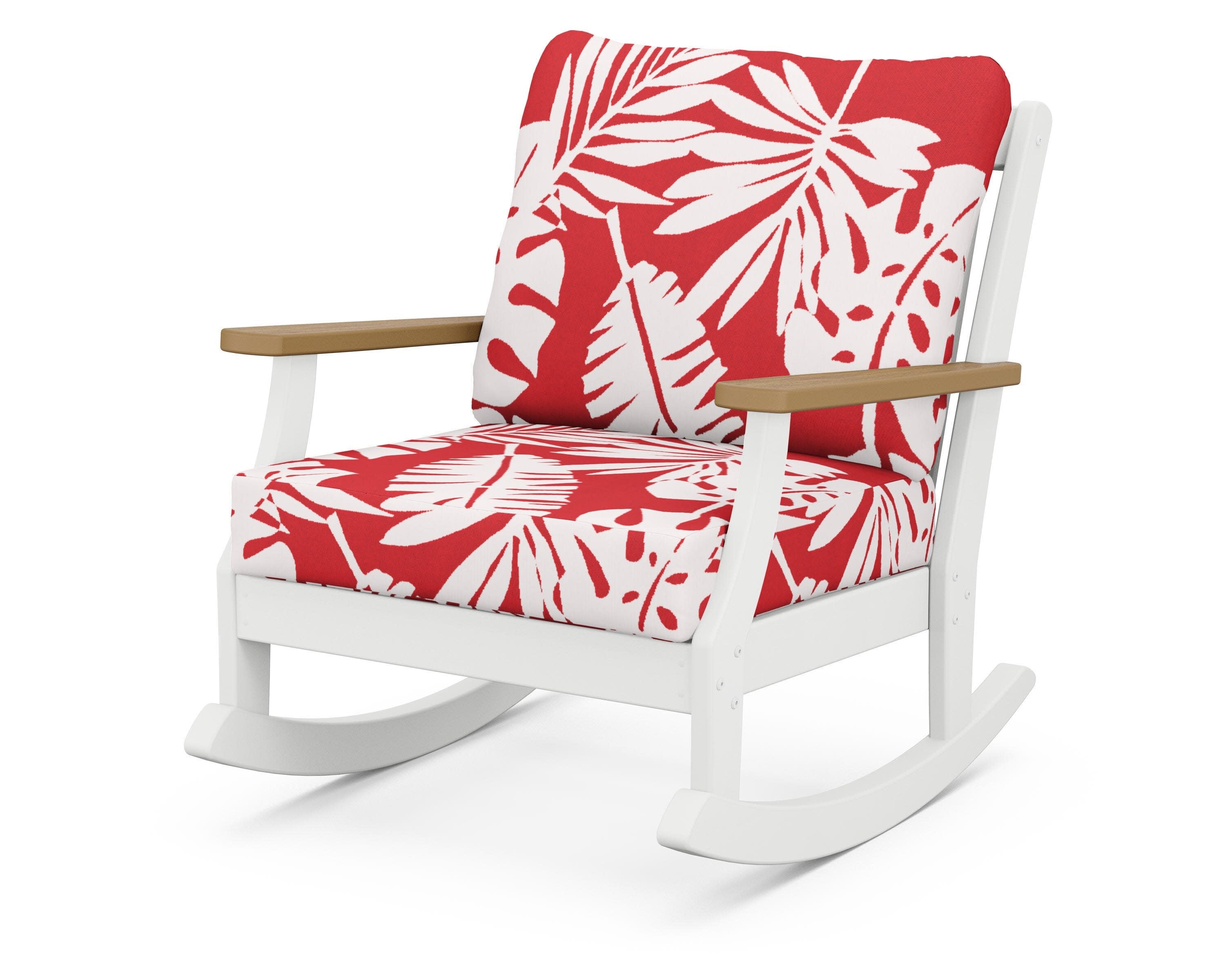 Braxton Deep Seating Rocking Chair in White / Natural / Leaf Crimson