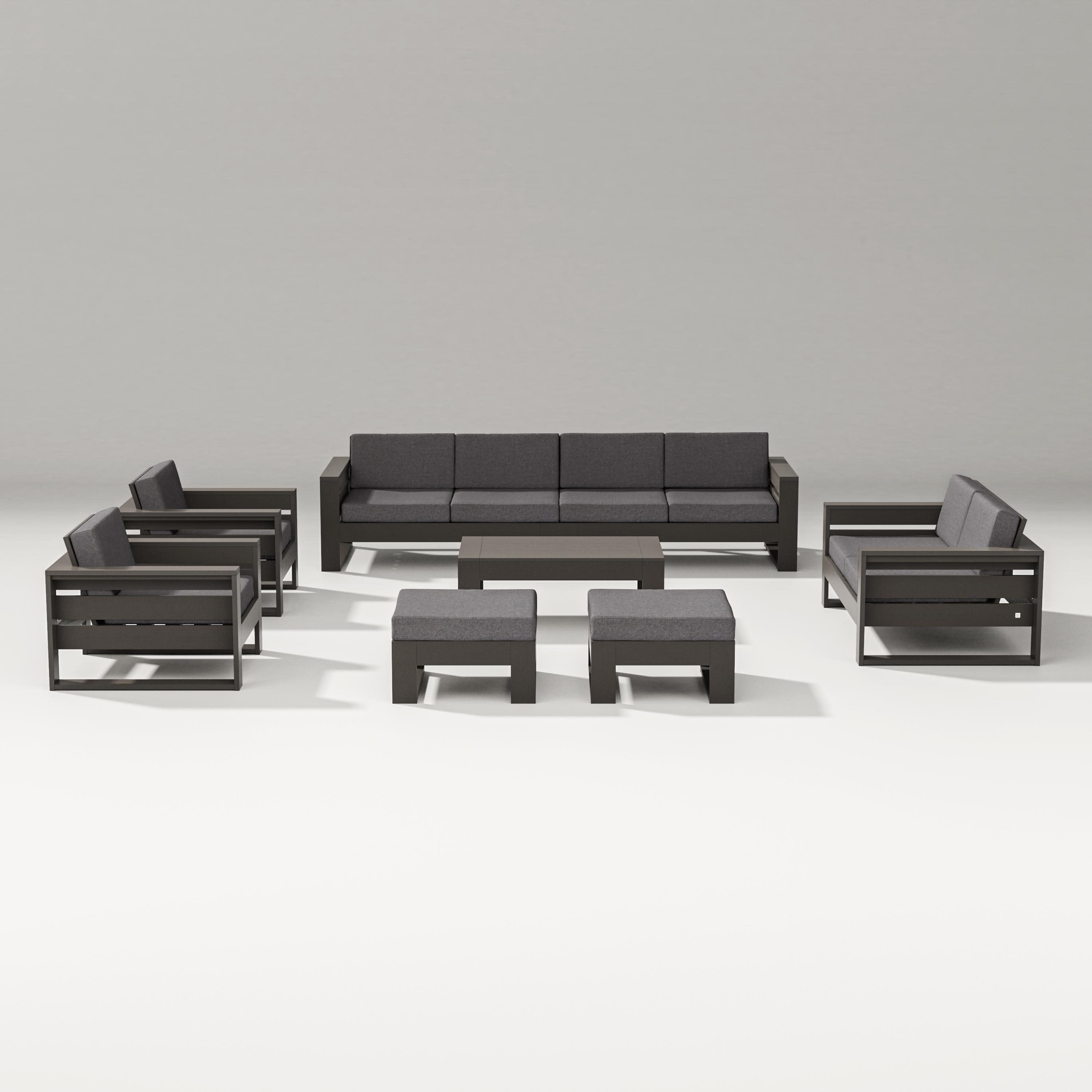 Latitude 8-Piece Lounge Sofa Set in Vintage Coffee / Ash Charcoal