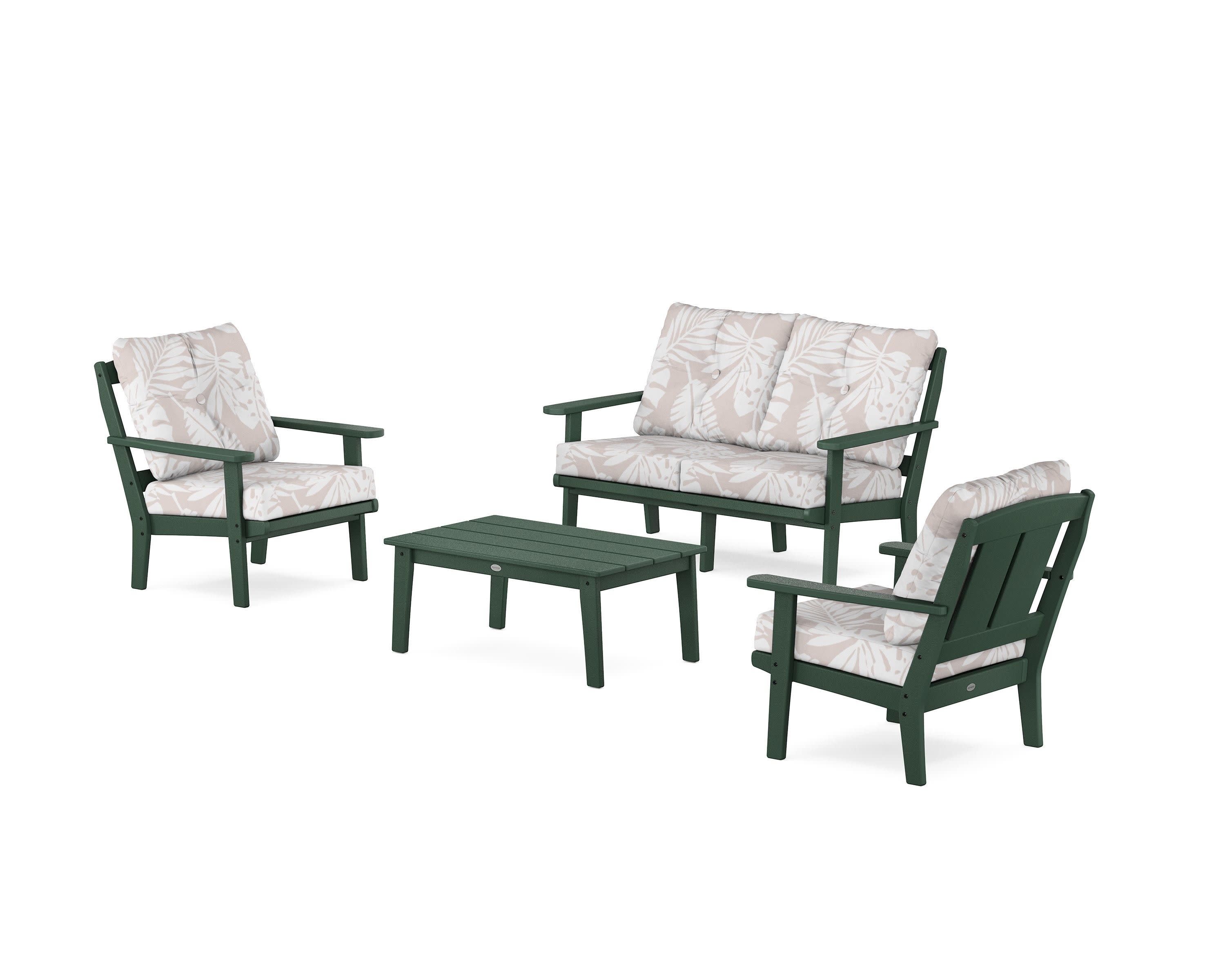 Mission 4-Piece Deep Seating Set with Loveseat in Green / Leaf Dune Burlap