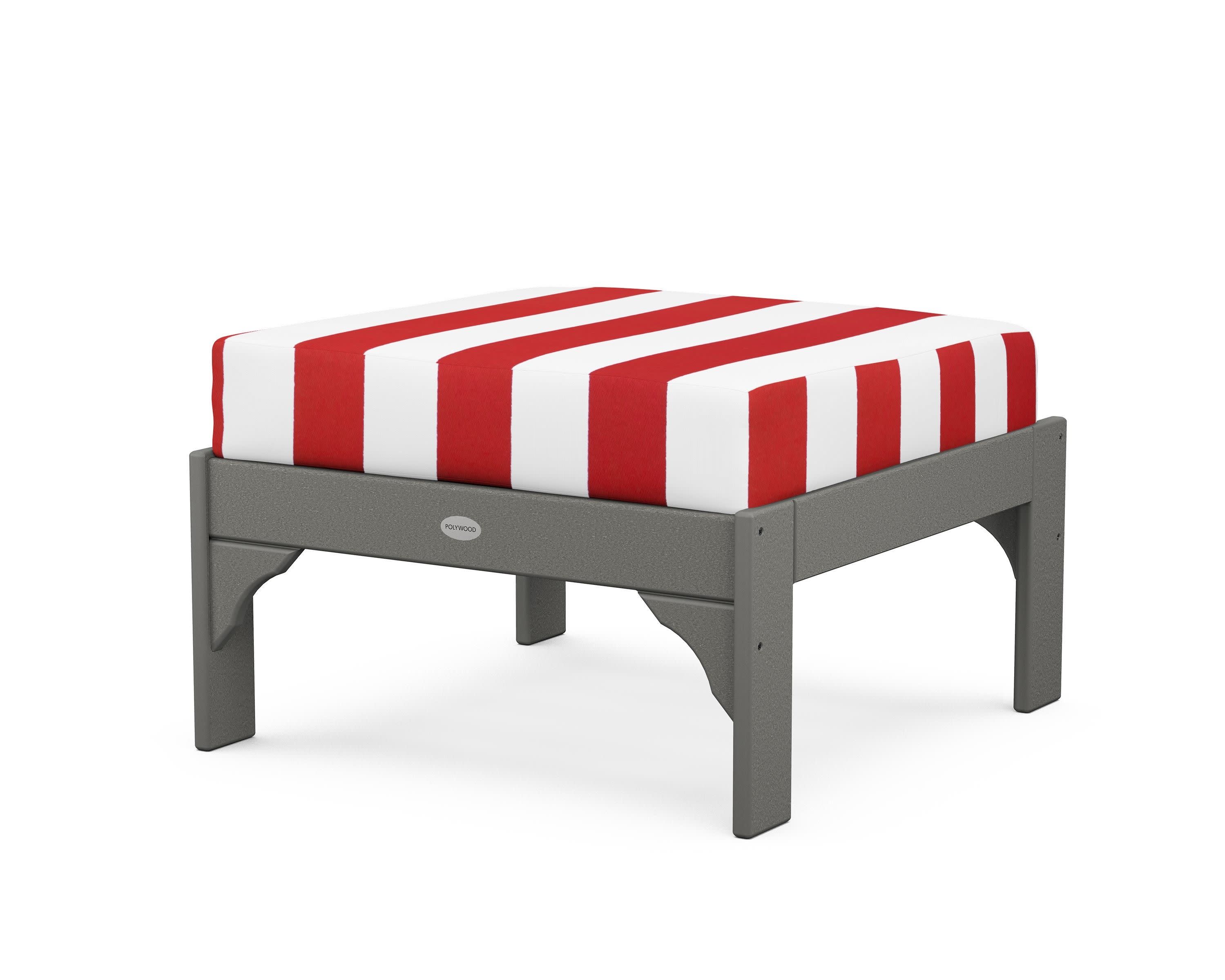 Vineyard Deep Seating Ottoman in Slate Grey / Cabana Stripe Crimson