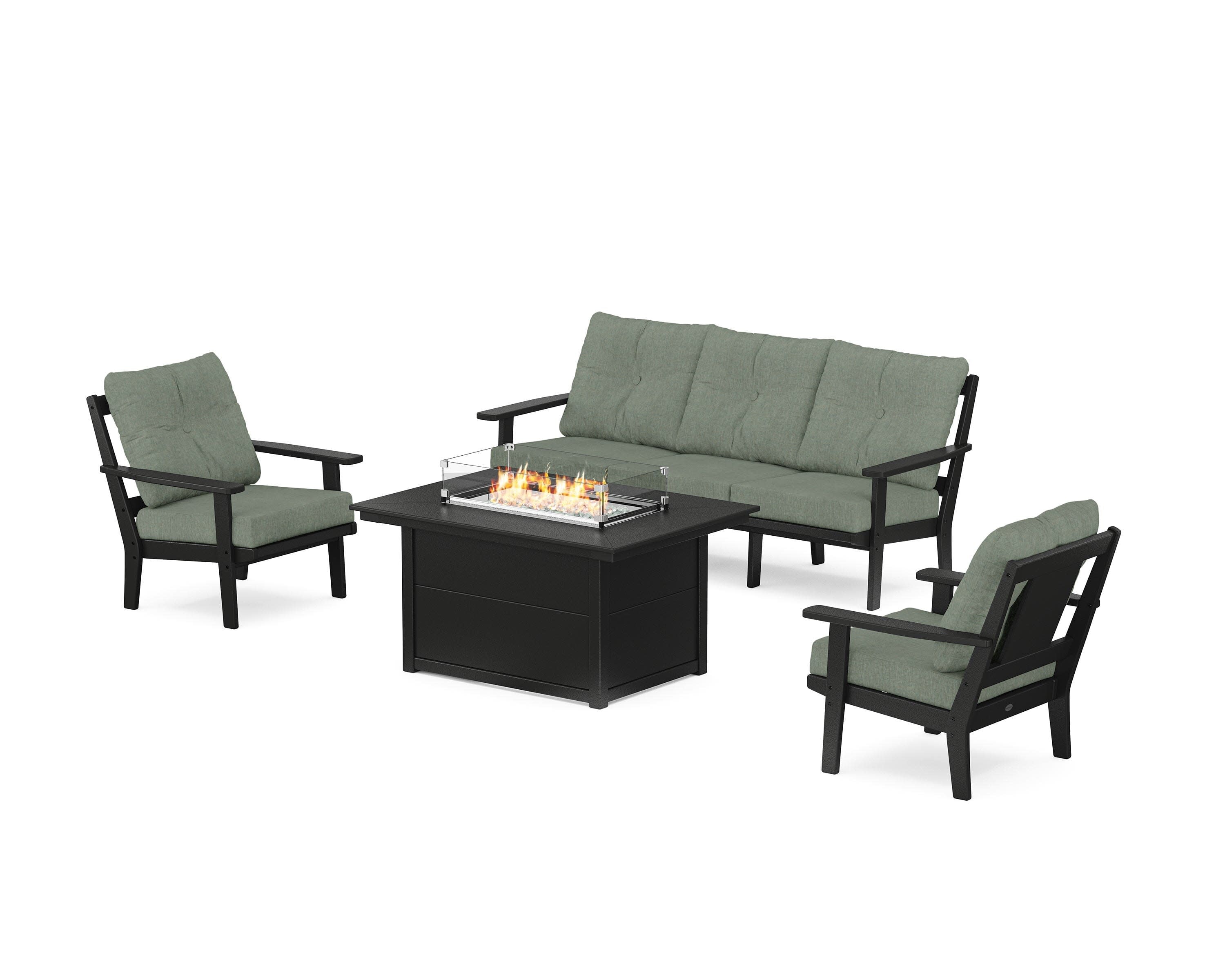 Prairie Deep Seating Fire Pit Table Set in Black / Cast Sage