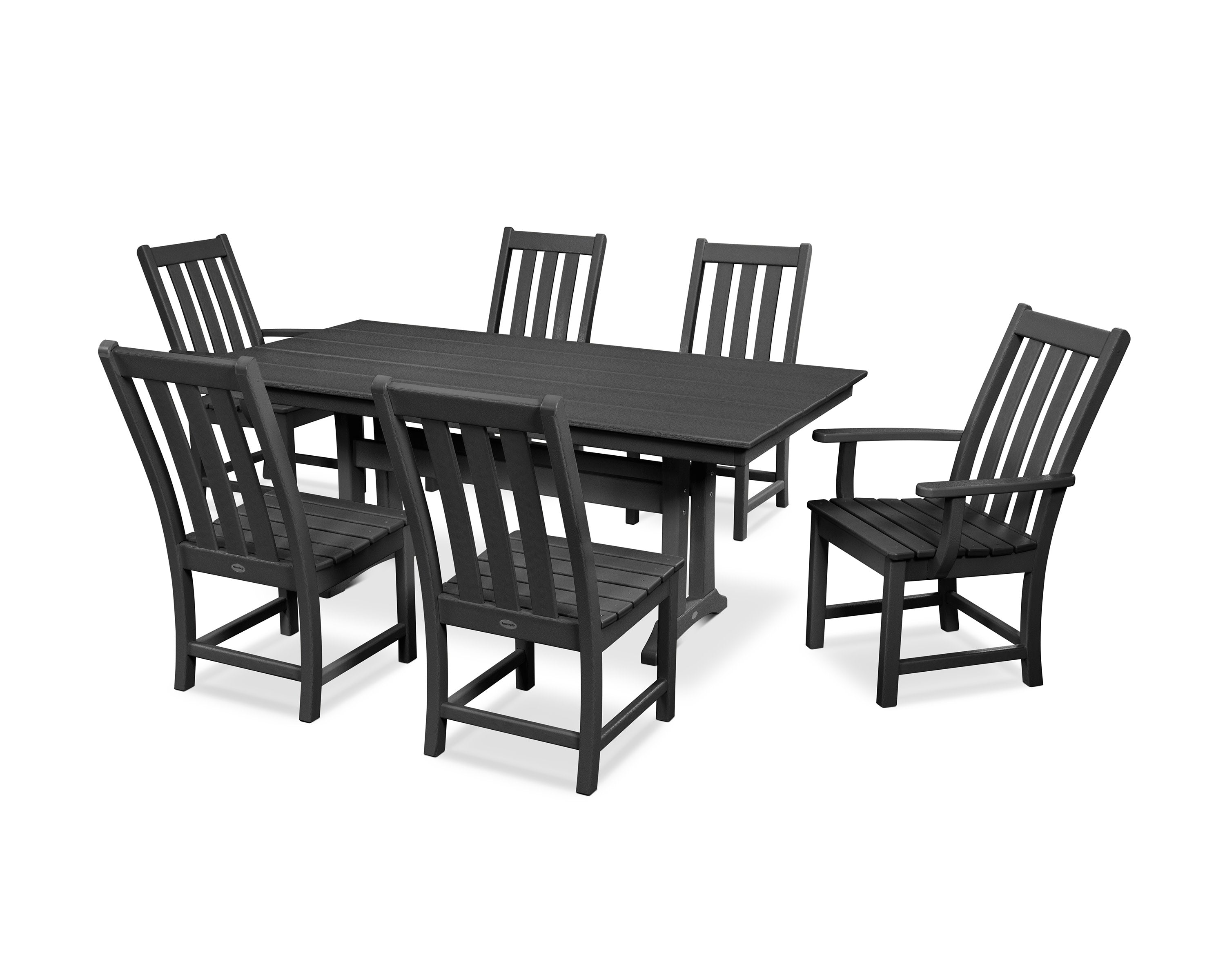 Vineyard 7-Piece Farmhouse Dining Set with Trestle Legs in Black